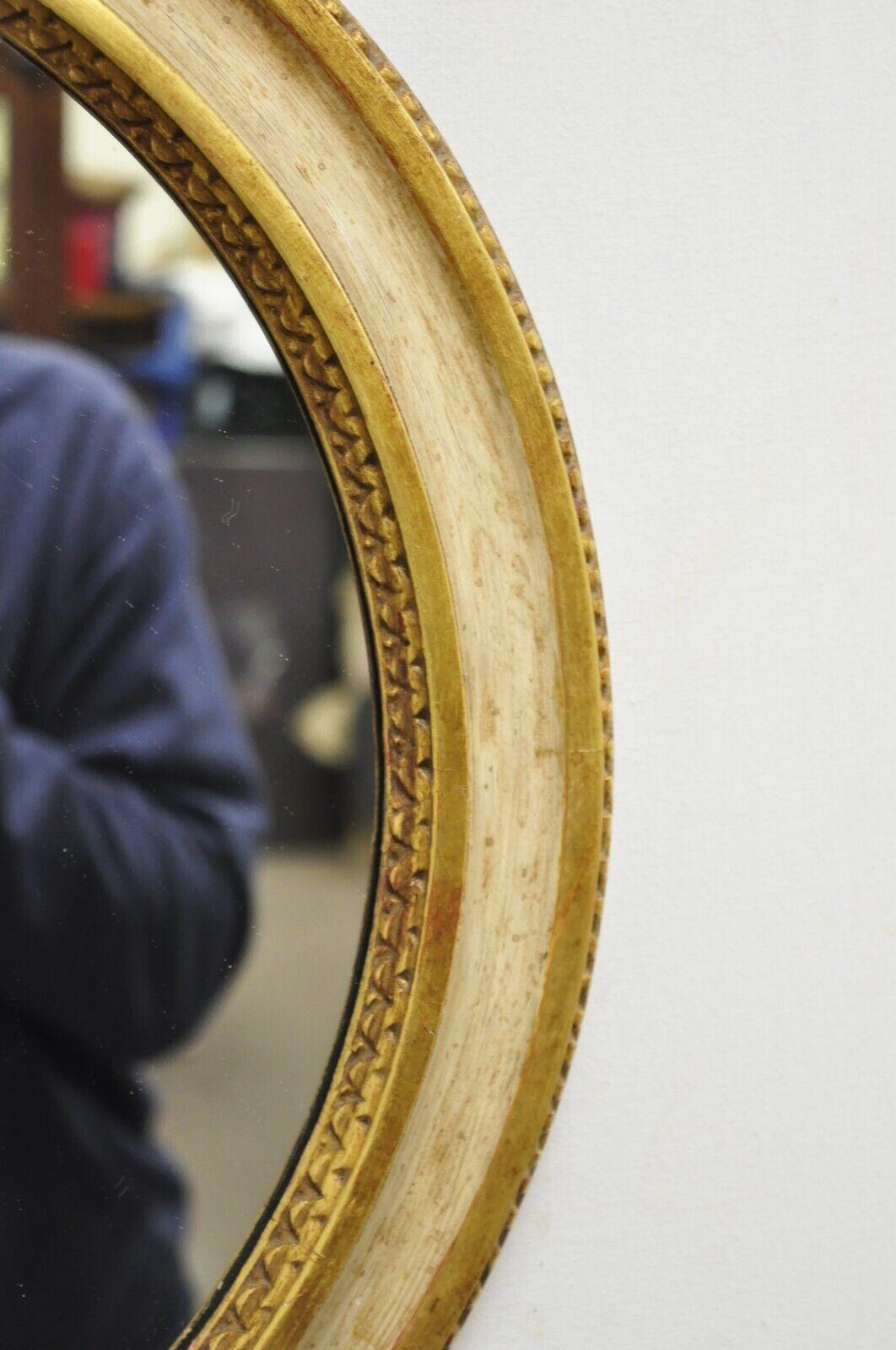 Antique M. Grieve Co Italian Carved Wood Gold Louis XVI Style Round Wall Mirror For Sale 1