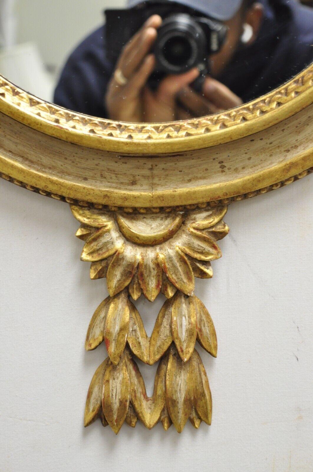 Antique M. Grieve Co Italian Carved Wood Gold Louis XVI Style Round Wall Mirror For Sale 2