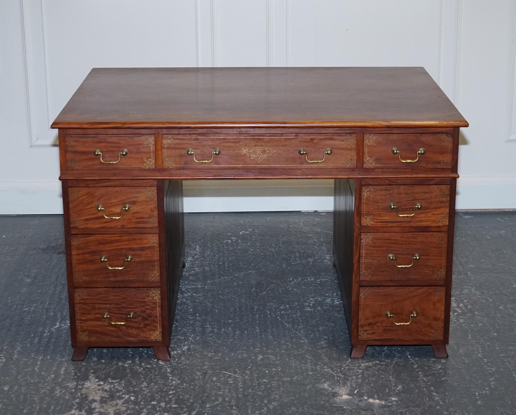 Anglo-Indian Antique M. Hayat & Bros Ltd Twin Pedestal Partners Desk with Drawers Both Sides