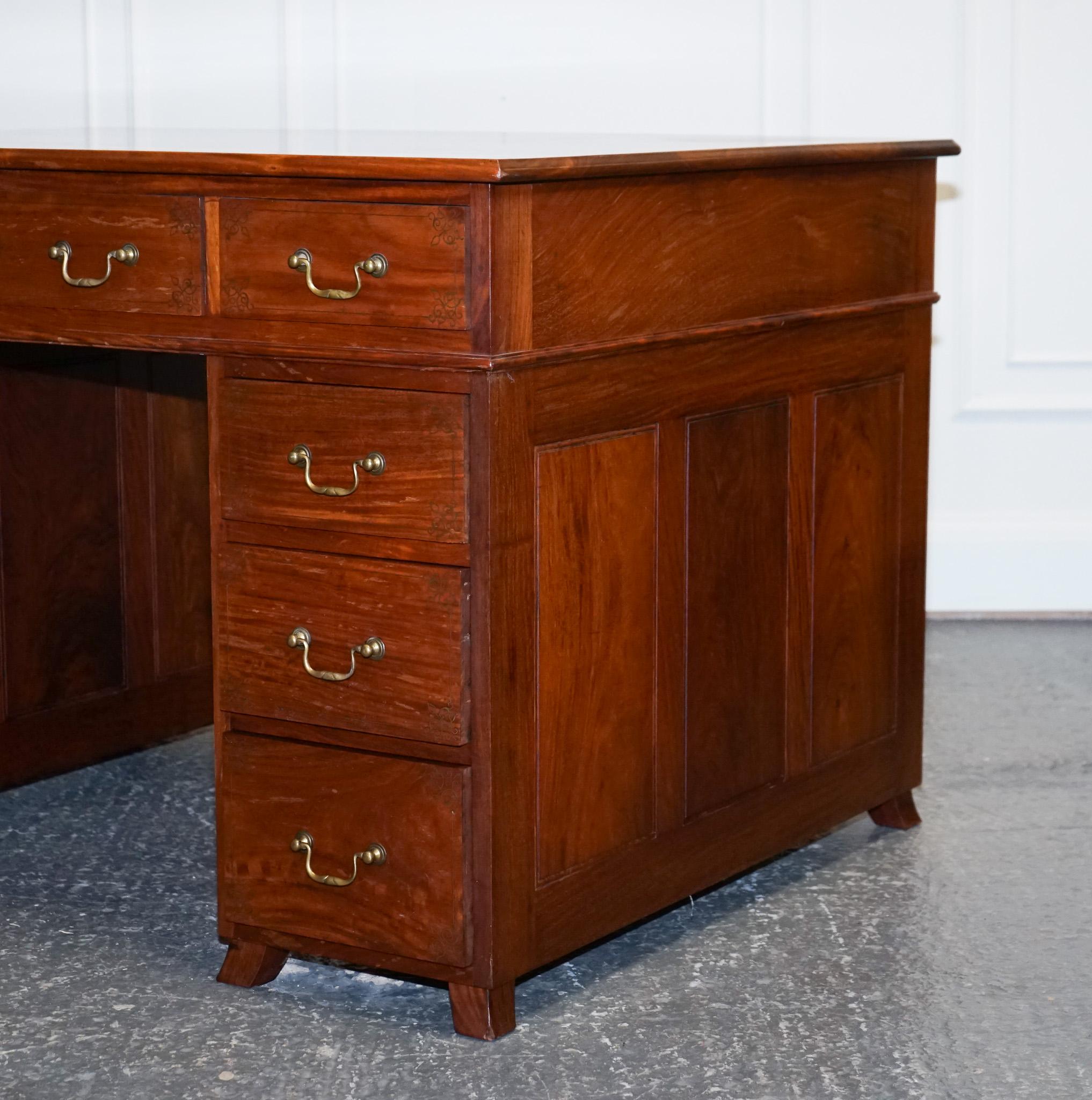 Hand-Crafted Antique M. Hayat & Bros Ltd Twin Pedestal Partners Desk with Drawers Both Sides