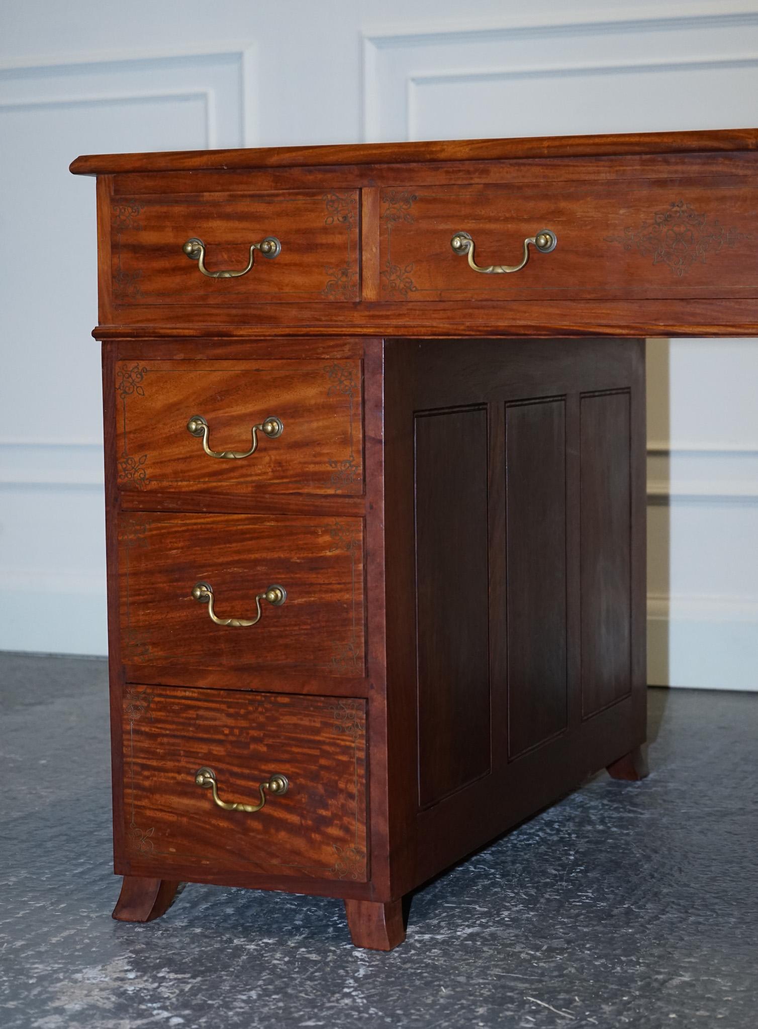 Antique M. Hayat & Bros Ltd Twin Pedestal Partners Desk with Drawers Both Sides In Good Condition In Pulborough, GB