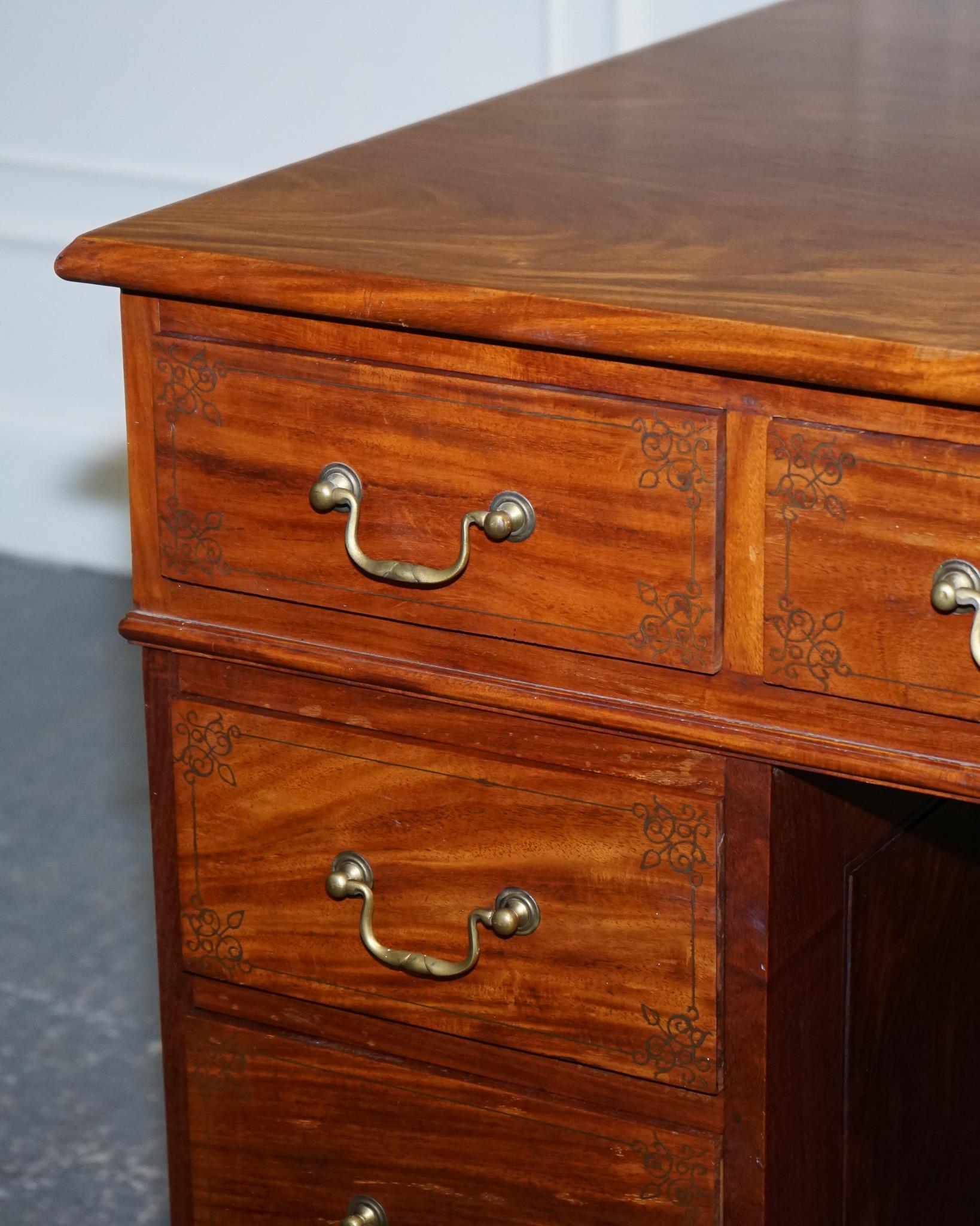 Hardwood Antique M. Hayat & Bros Ltd Twin Pedestal Partners Desk with Drawers Both Sides