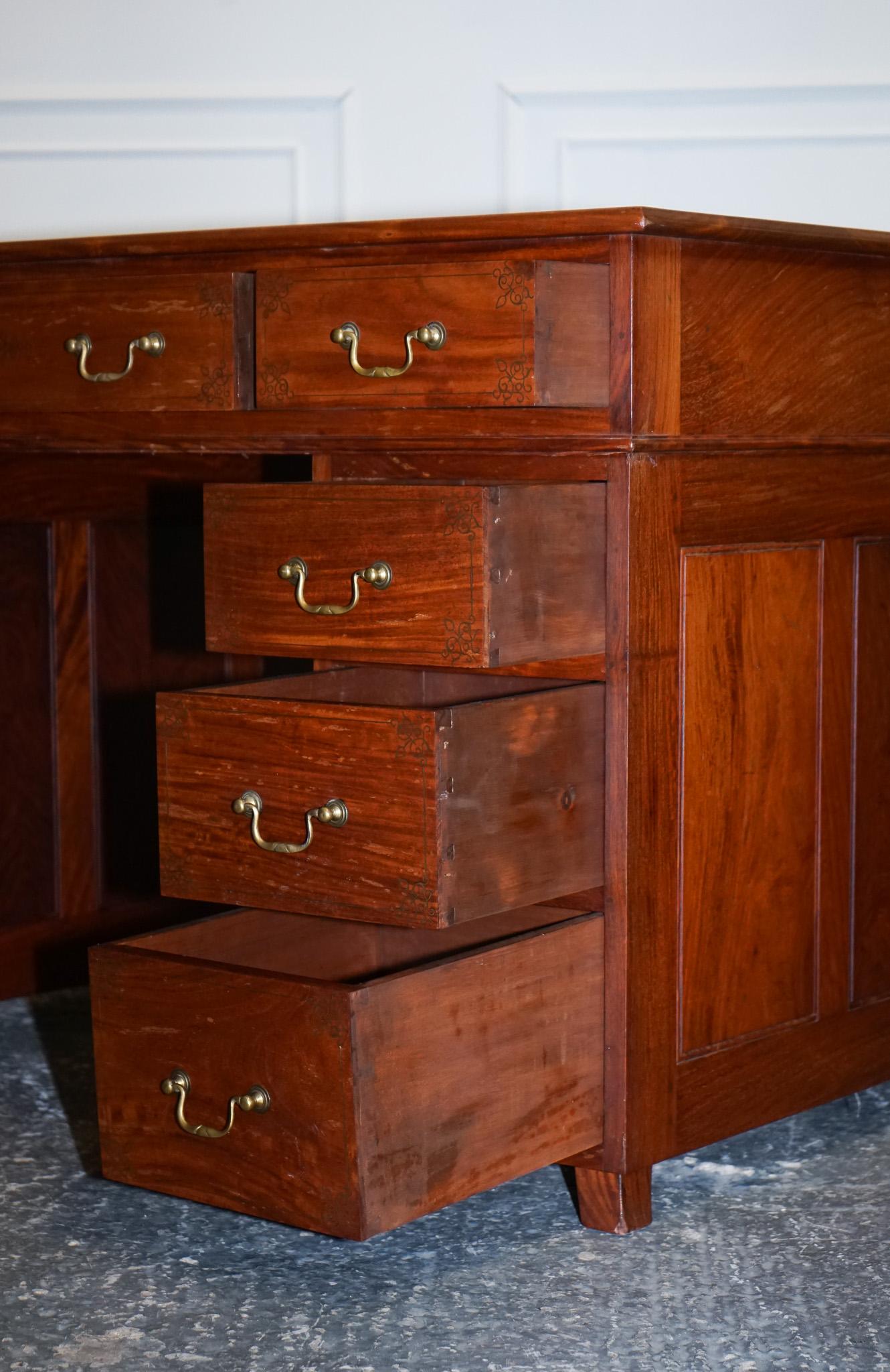 Antique M. Hayat & Bros Ltd Twin Pedestal Partners Desk with Drawers Both Sides 1