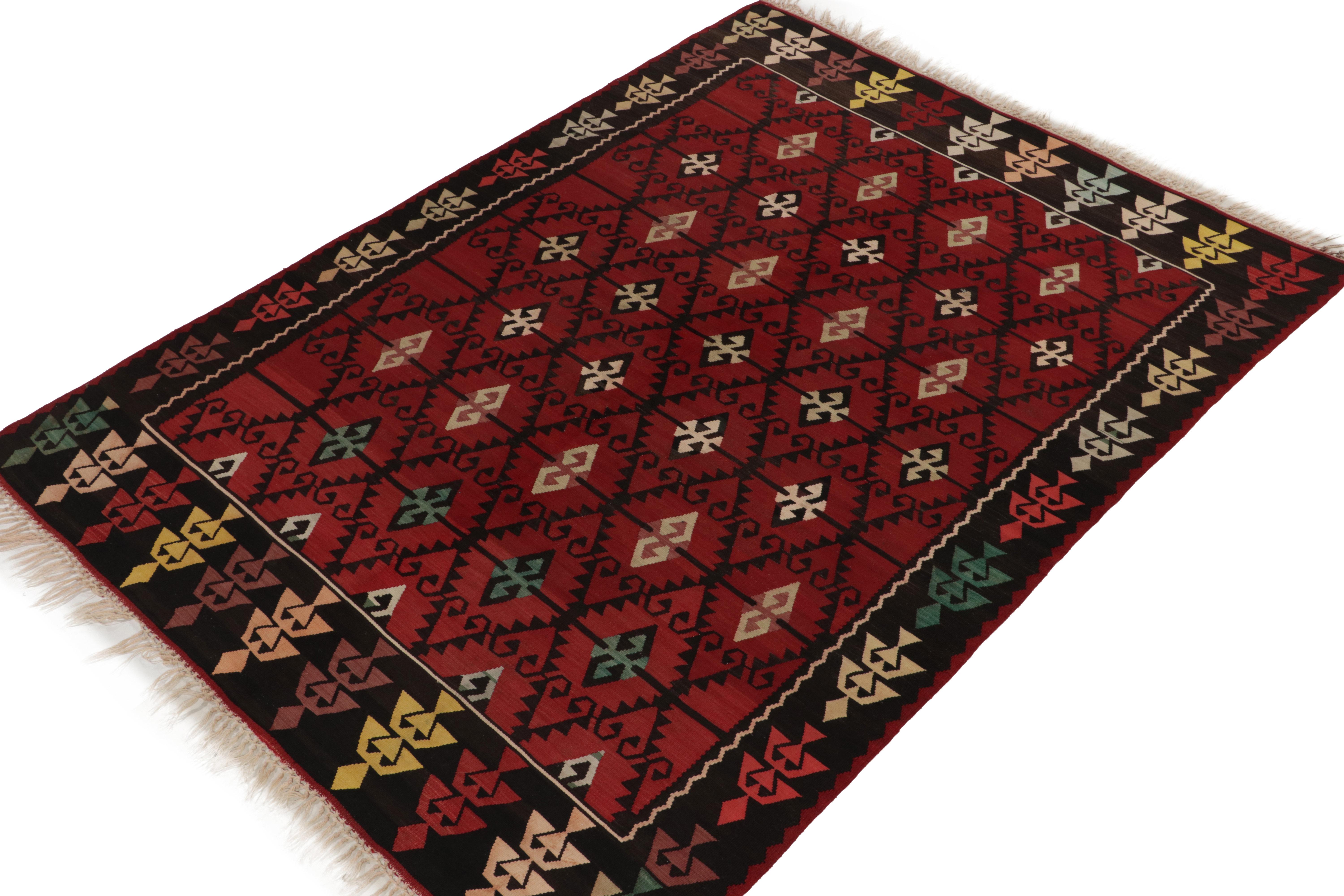 Tribal Antique Macedonian Kilim Rug in Red & Black Geometric Pattern by Rug & Kilim For Sale
