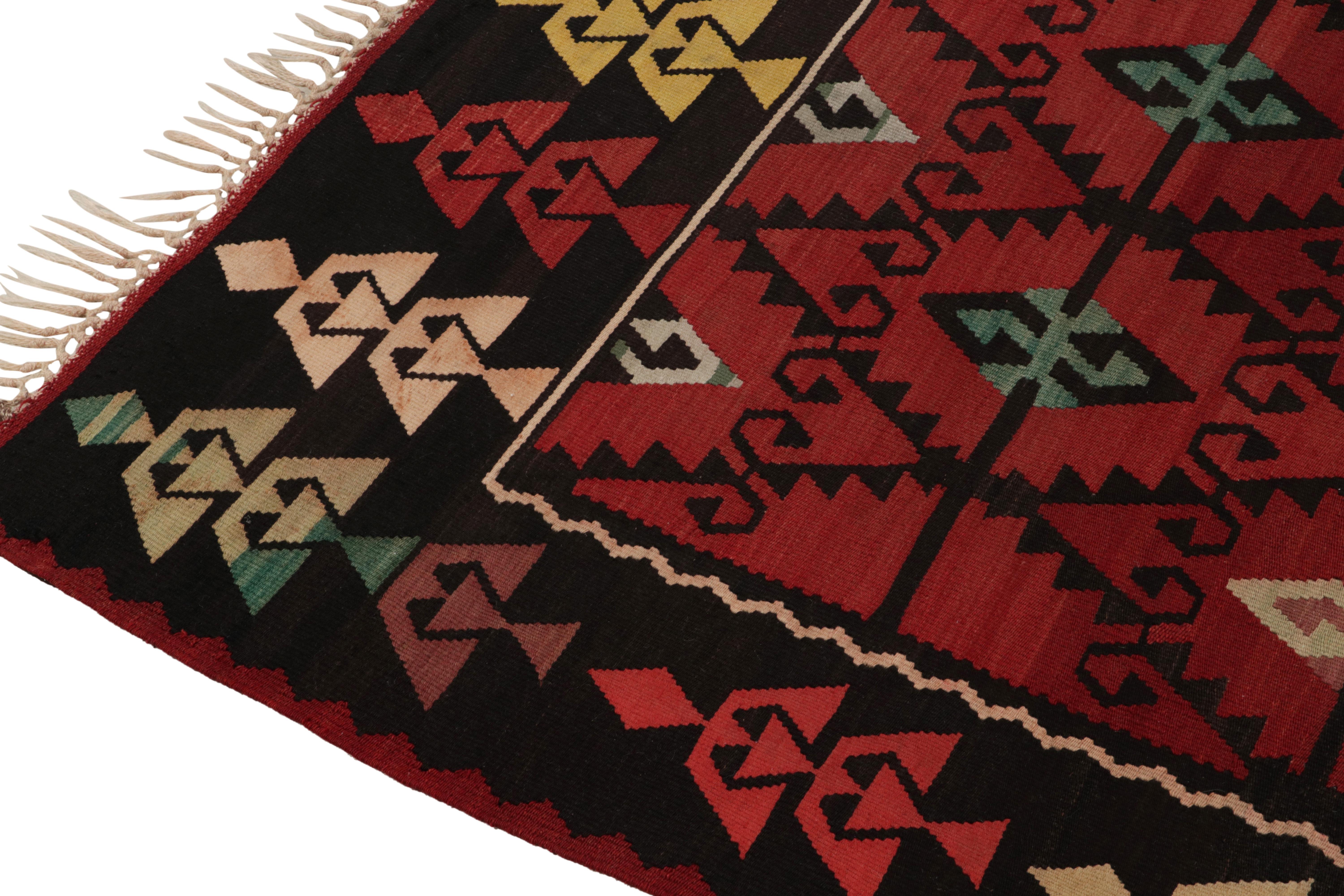 Hand-Knotted Antique Macedonian Kilim Rug in Red & Black Geometric Pattern by Rug & Kilim For Sale