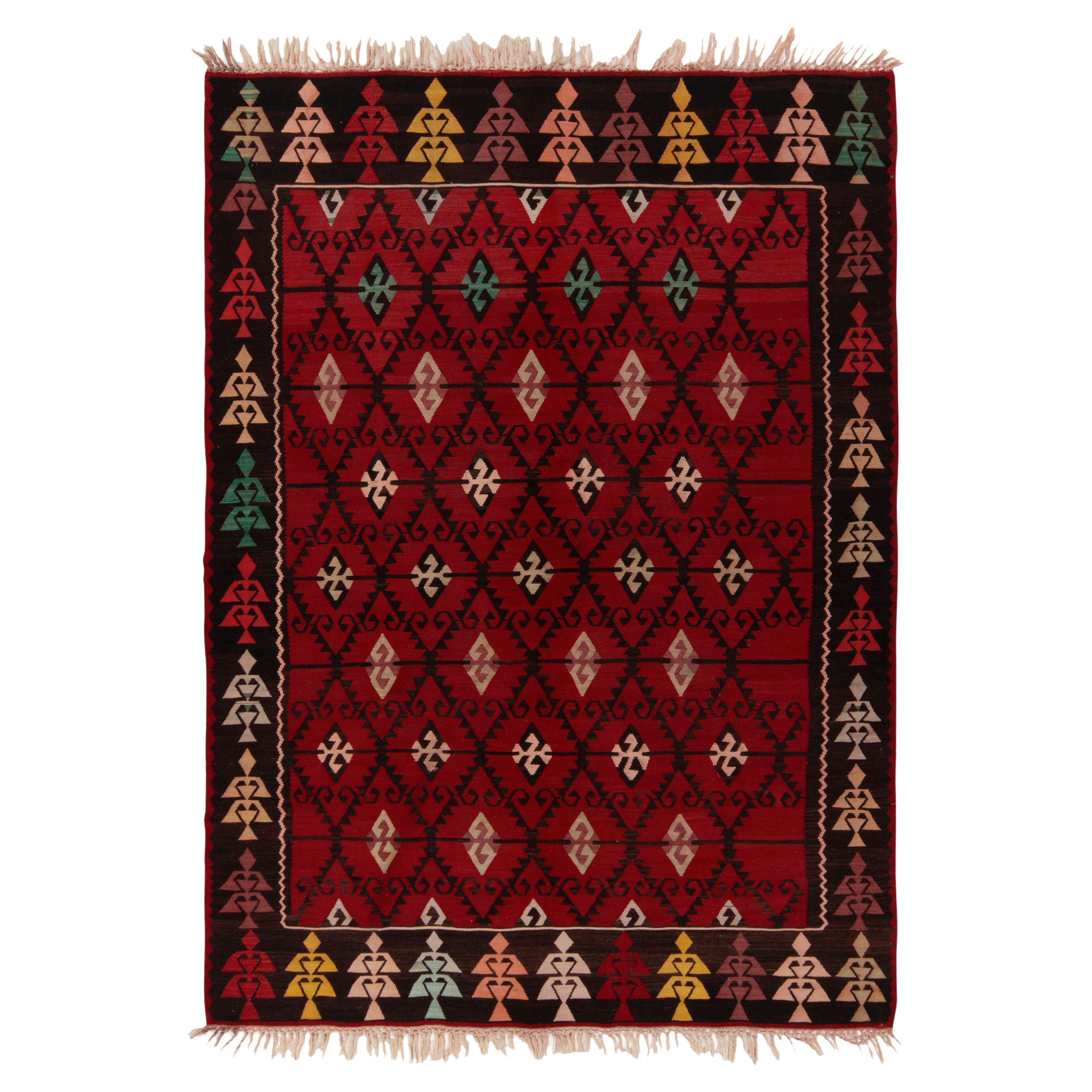 Antique Macedonian Kilim Rug in Red & Black Geometric Pattern by Rug & Kilim