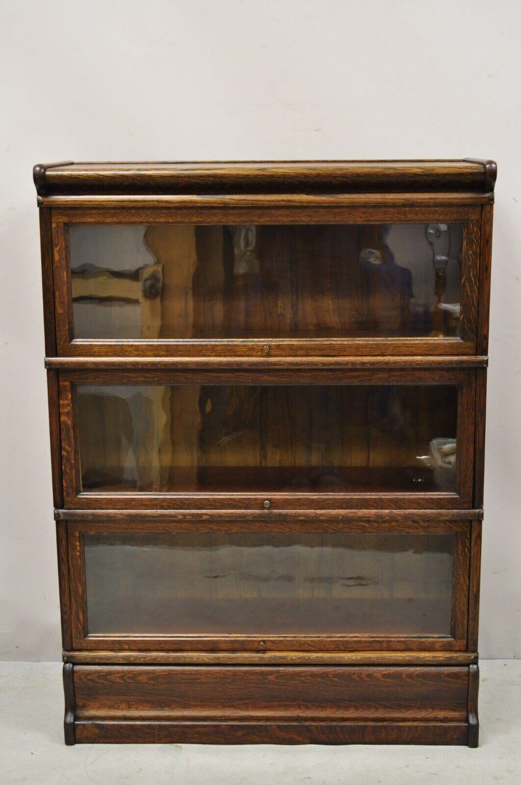 Antique Macey 3 Section Mission Oak Stacking Barrister Lawyers Bookcase 2