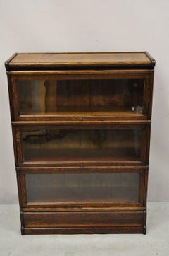 Antique Macey 3 Section Mission Oak Stacking Barrister Lawyers Bookcase