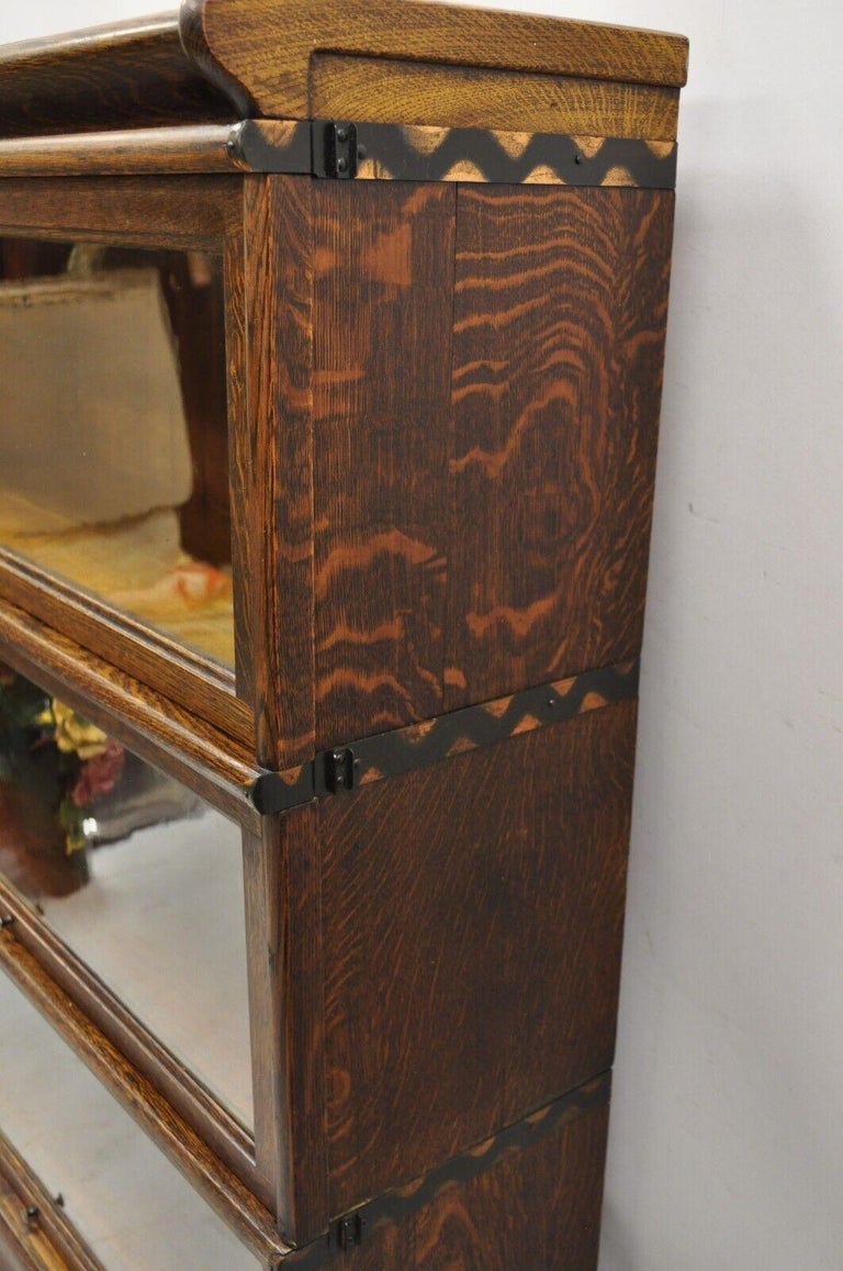 Antique Macey 3 Section Mission Oak Stacking Barrister Lawyers Bookcase