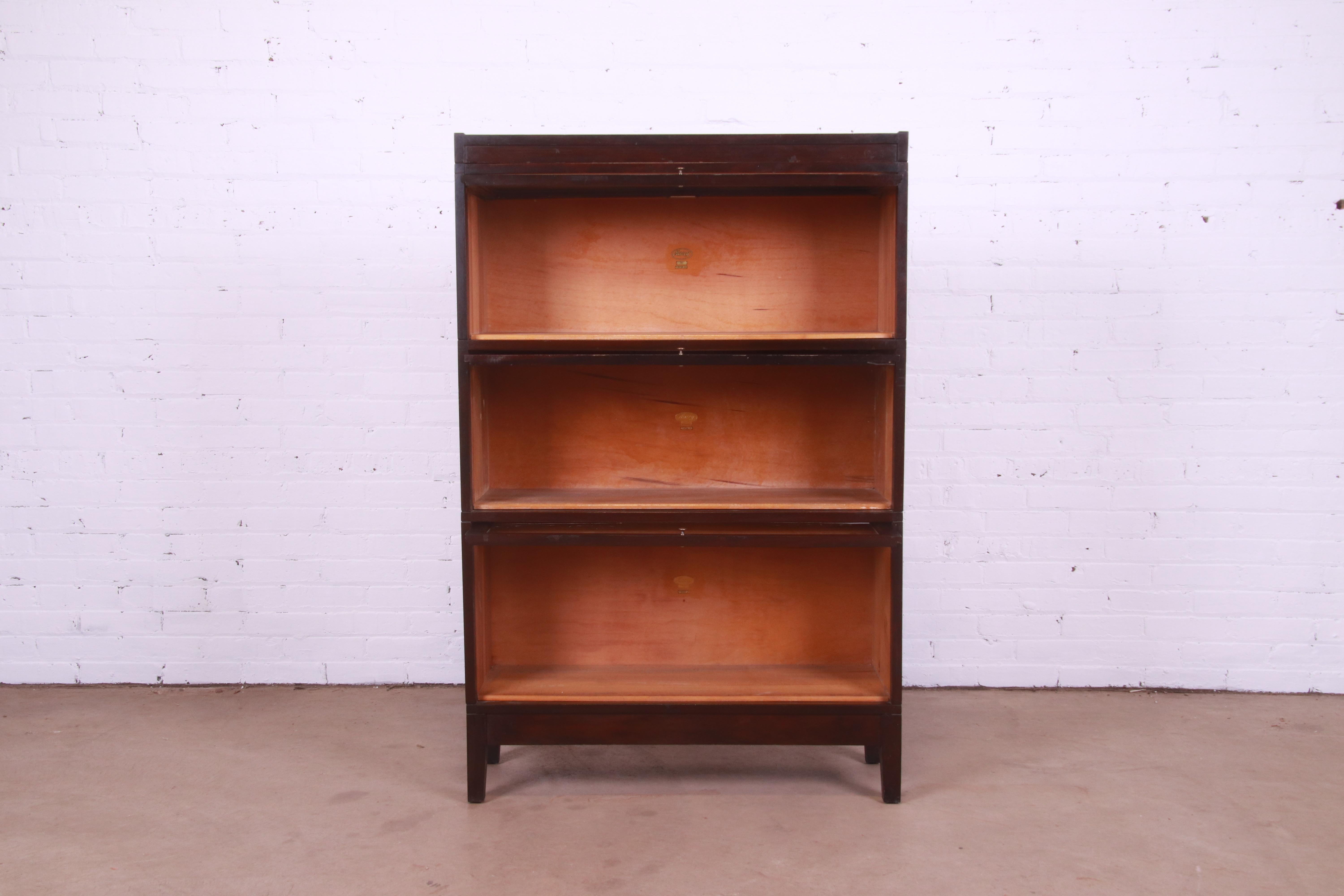 Antique Macey Arts & Crafts Birch Three-Stack Barrister Bookcase, circa 1920s In Good Condition In South Bend, IN