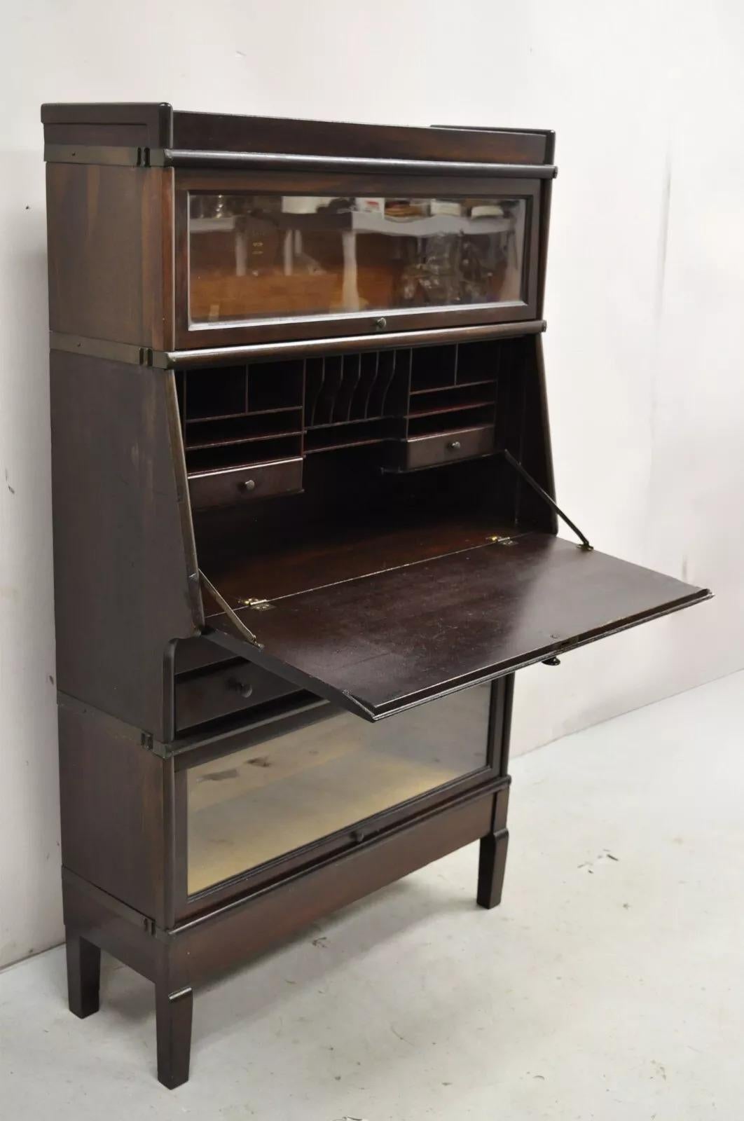 Arts and Crafts Antique Macey Arts & Crafts Mahogany Barrister Lawyers Secretary Desk Bookcase For Sale