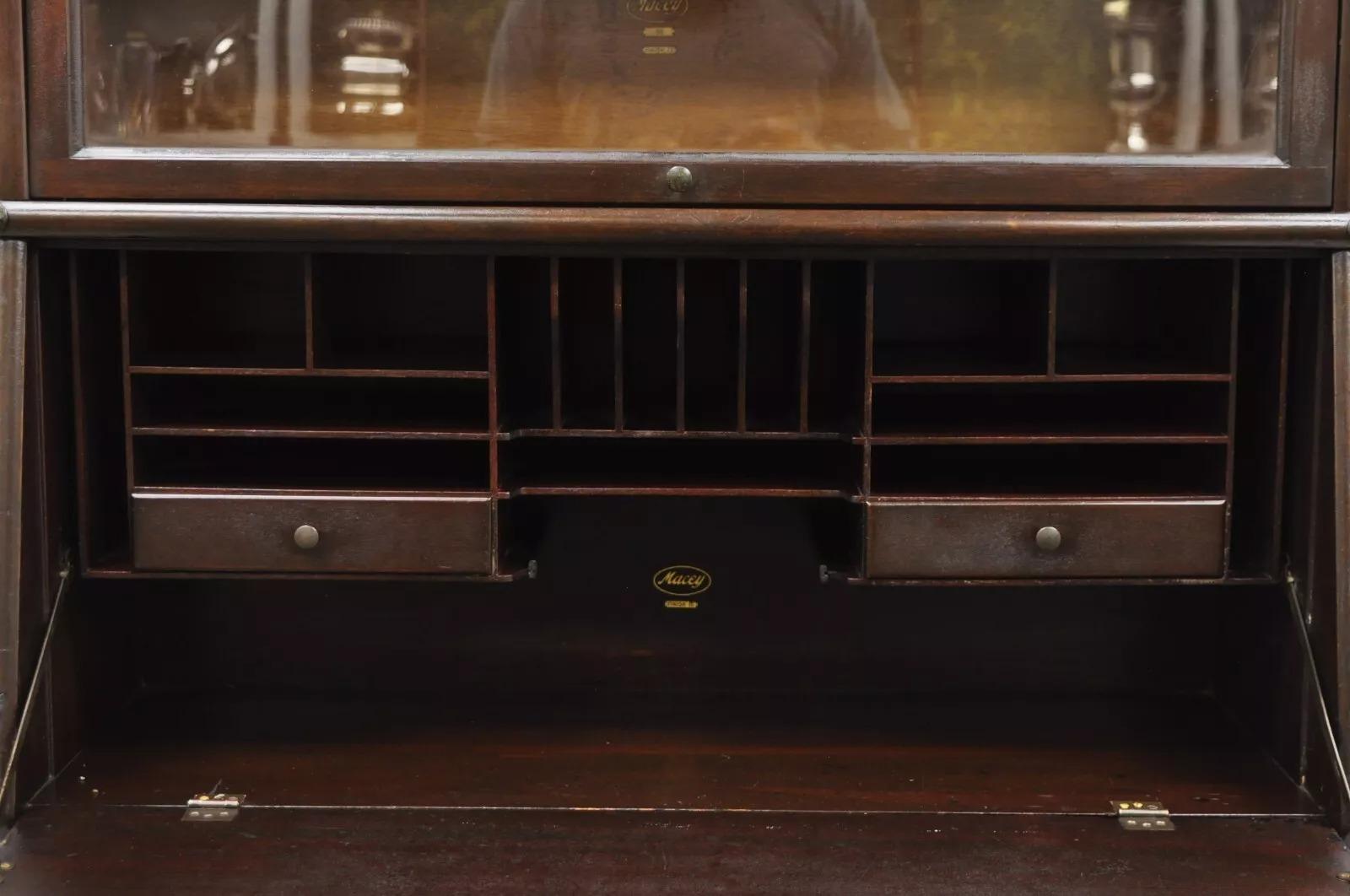 Unknown Antique Macey Arts & Crafts Mahogany Barrister Lawyers Secretary Desk Bookcase For Sale