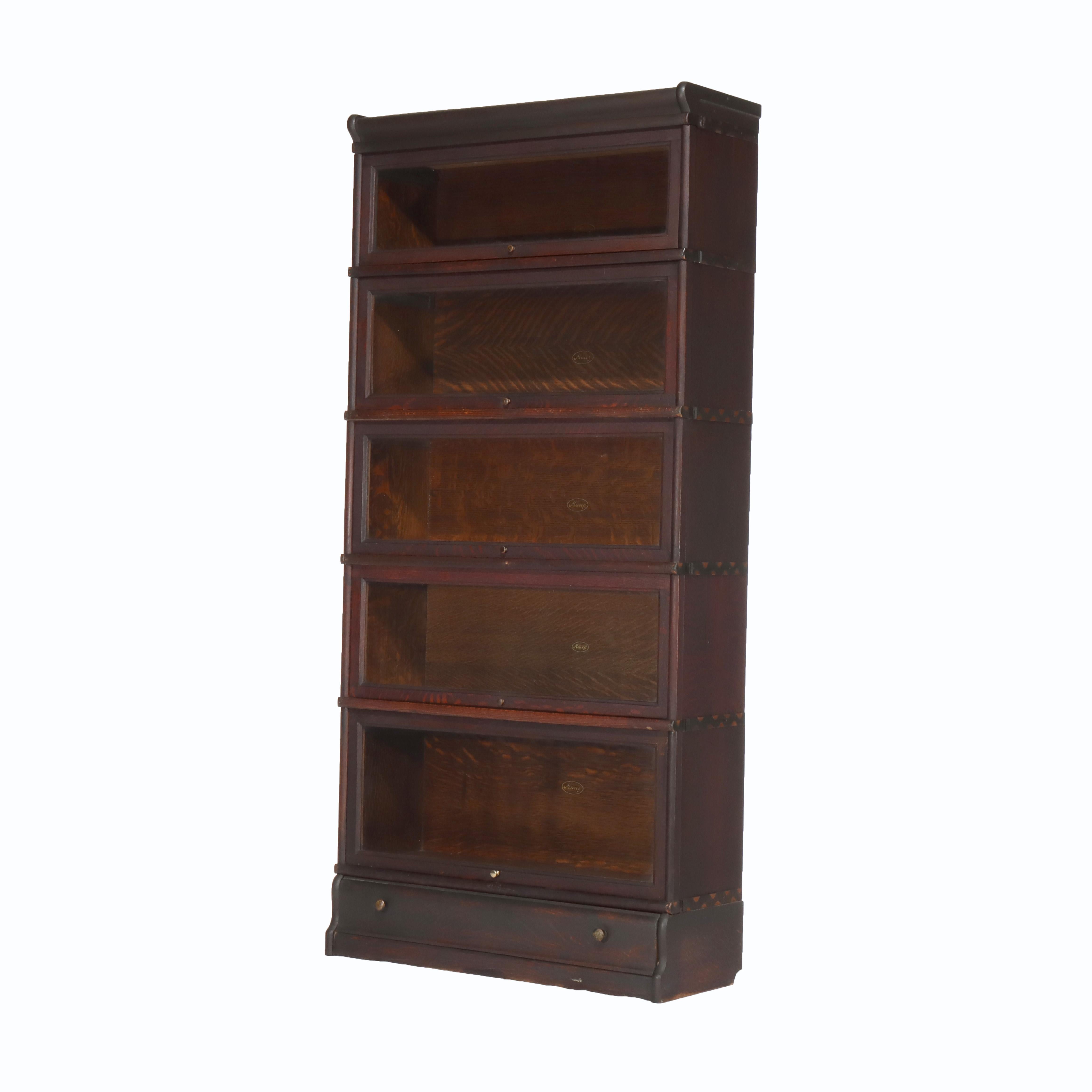 Antiguo Macey Arts & Crafts Librería de barrister de roble de cinco pilas C1920 Artes y manualidades en venta