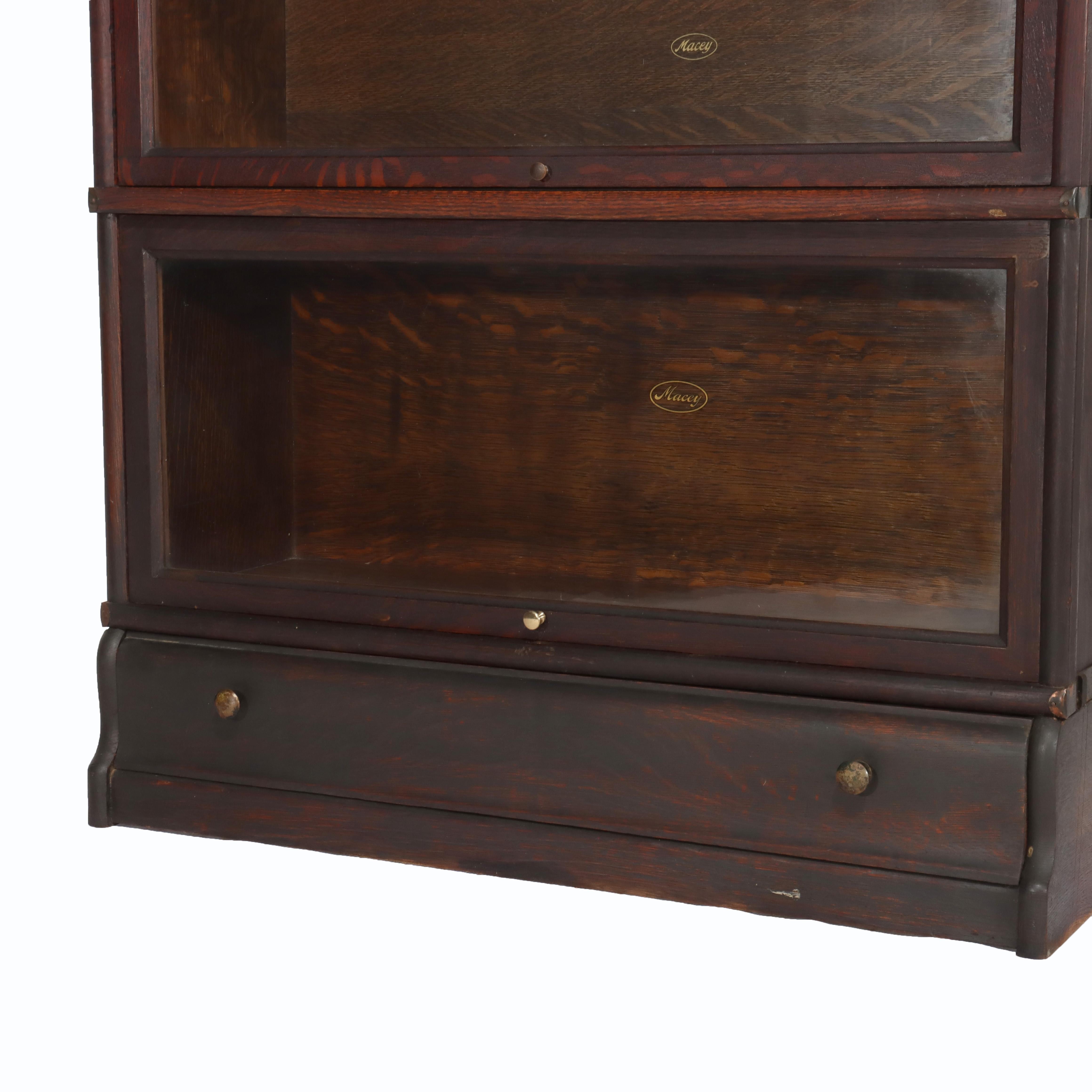 Antiguo Macey Arts & Crafts Librería de barrister de roble de cinco pilas C1920 siglo XX en venta
