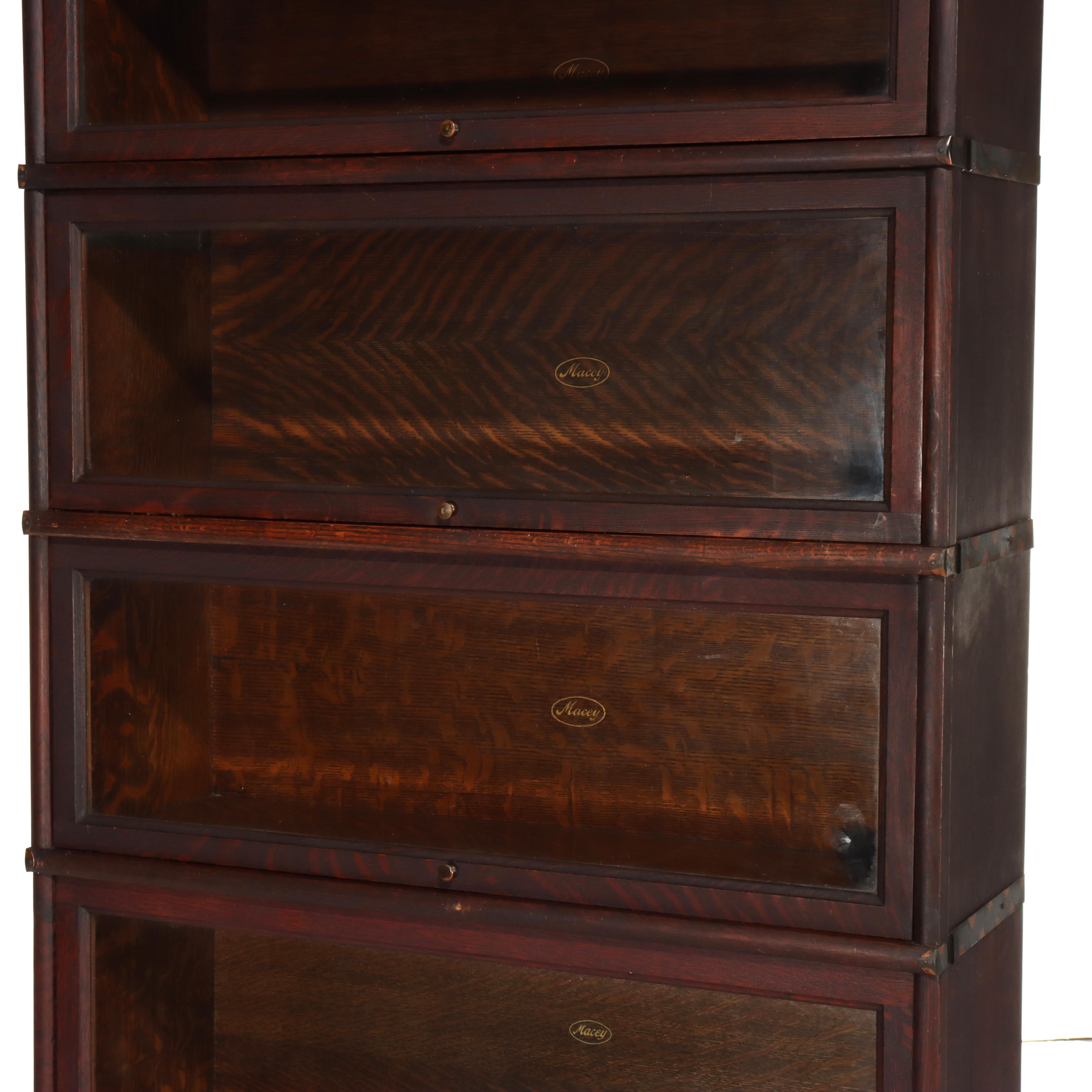Antiguo Macey Arts & Crafts Librería de barrister de roble de cinco pilas C1920 Roble en venta