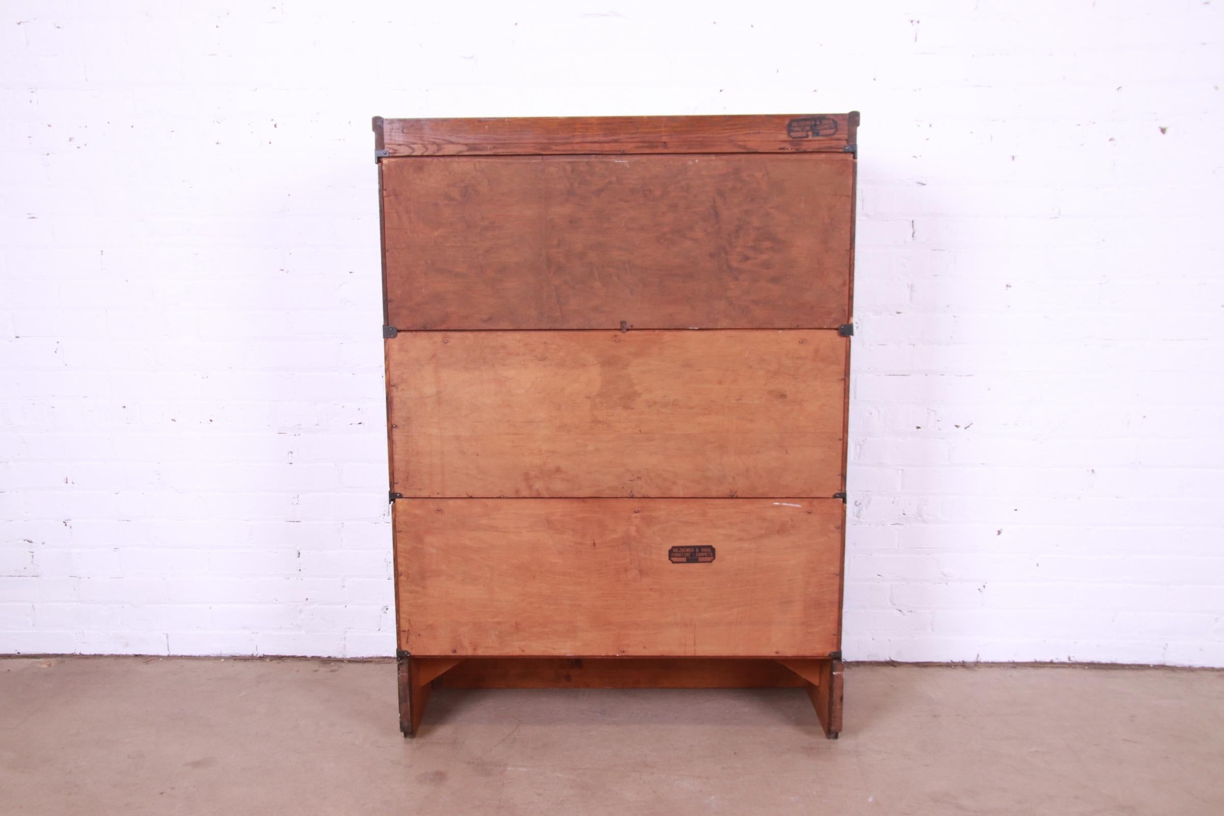 Antique Macey Arts & Crafts Oak Three-Stack Barrister Bookcase, Circa 1920s 4