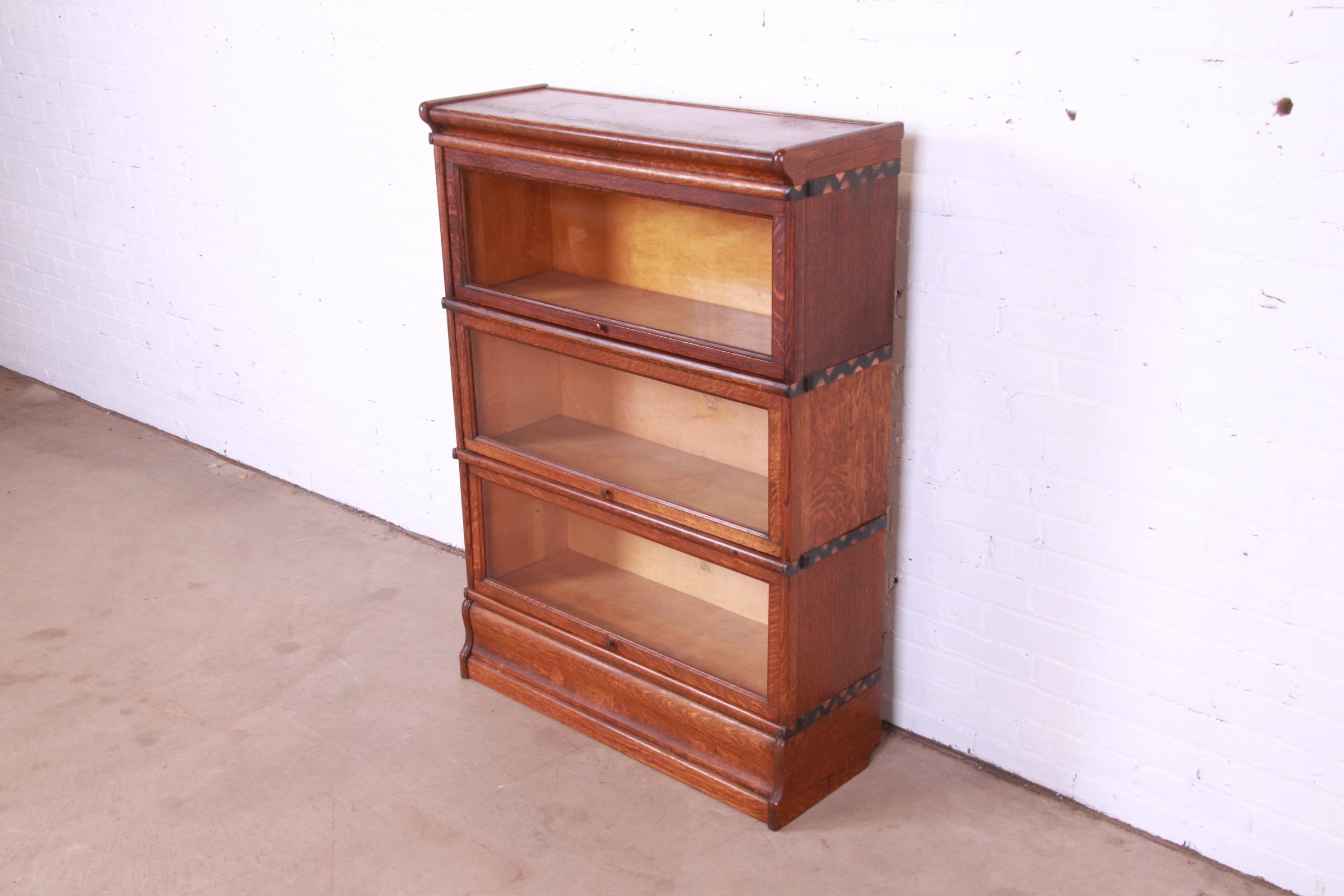 Arts and Crafts Antique Macey Arts & Crafts Oak Three-Stack Barrister Bookcase, Circa 1920s