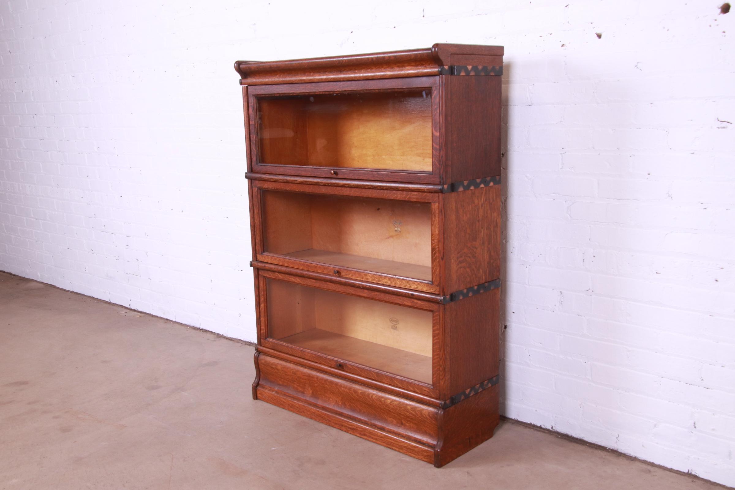 American Antique Macey Arts & Crafts Oak Three-Stack Barrister Bookcase, Circa 1920s