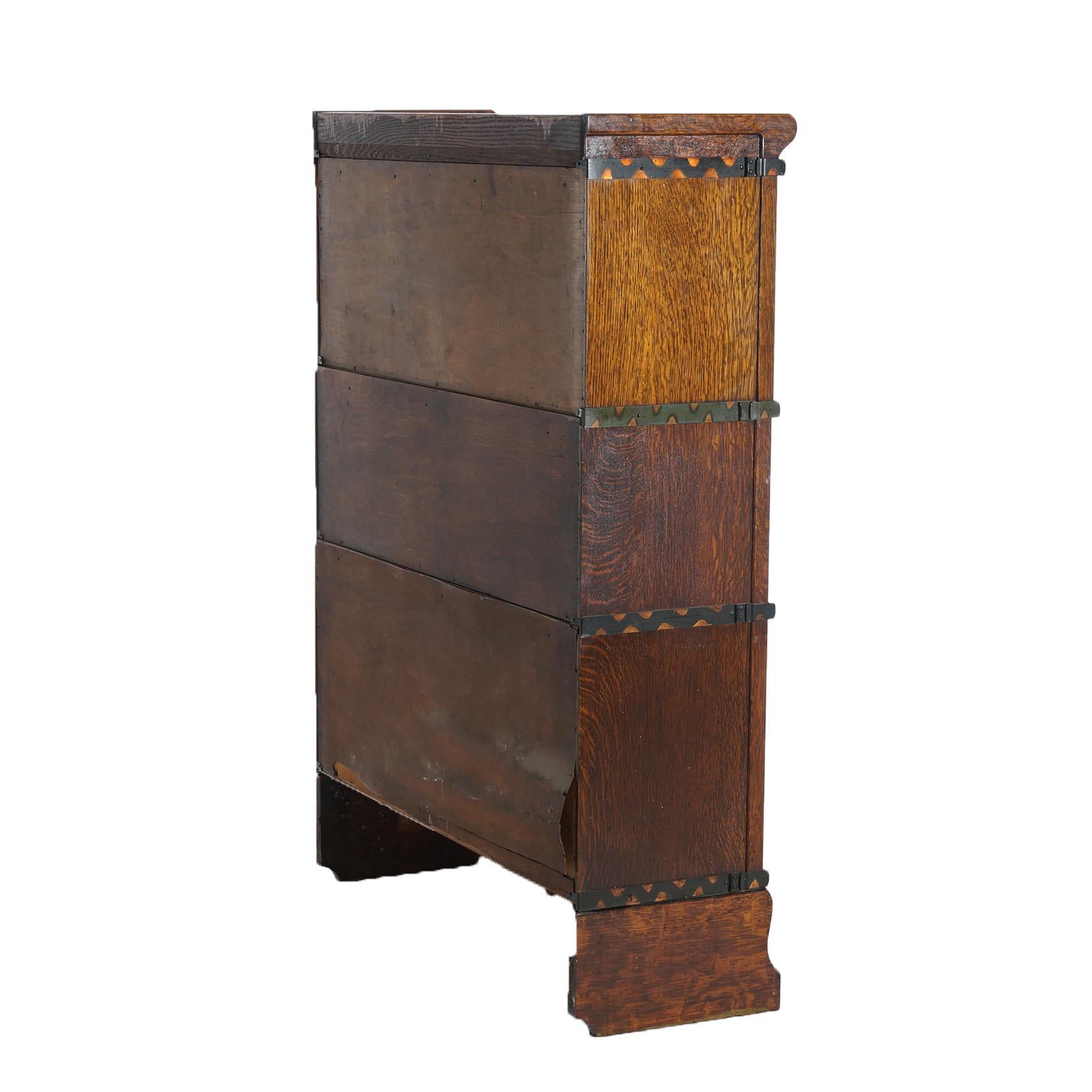 Antica libreria Macey Arts & Crafts a tre ripiani con base a Ogee in Oak C1920 in vendita 4
