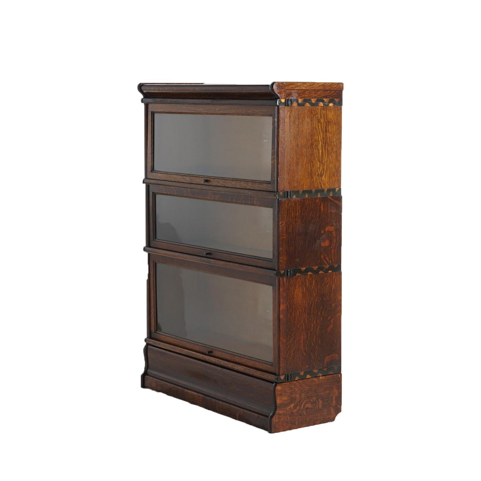Antica libreria Macey Arts & Crafts a tre ripiani con base a Ogee in Oak C1920 in vendita 2