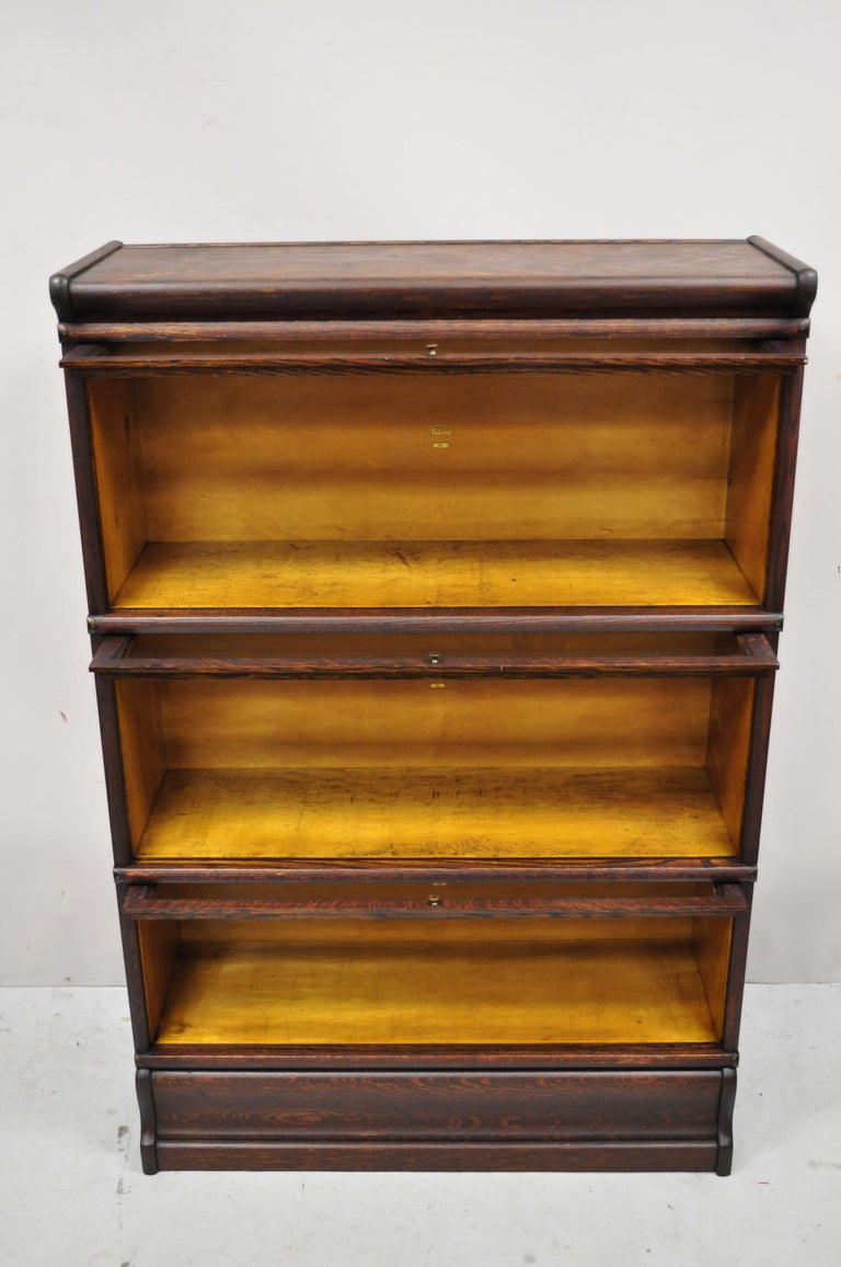 Antique Macey Golden Oak 3 Section Stacking Barrister Lawyers Bookcase ...
