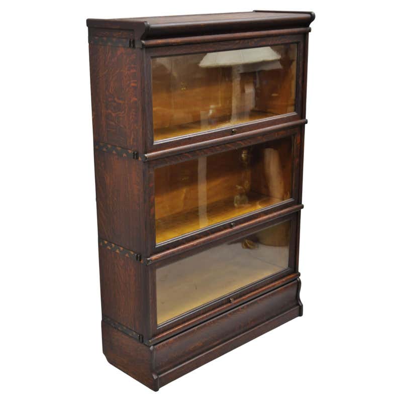 Antique Bookcase Stackable Antique Macey Oak 3 Section Stacking Lawyers Barrister Bookcase at 1stDibs