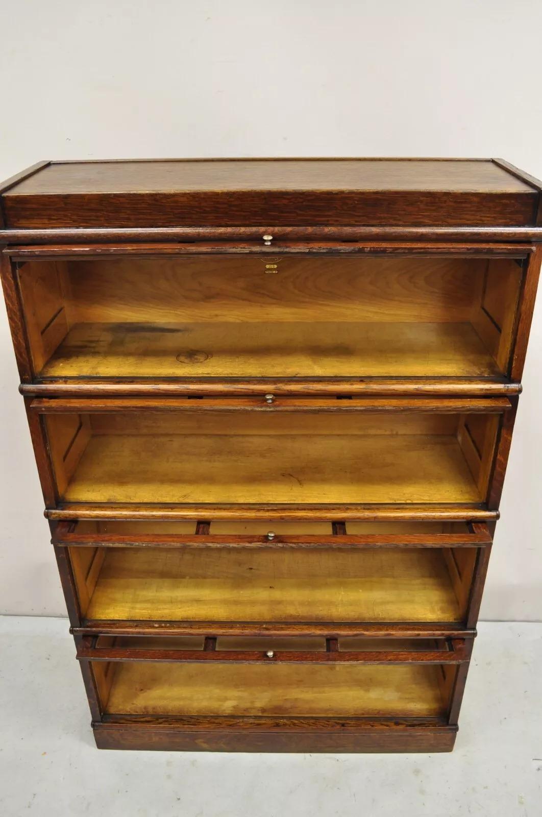 Antique Macey Mission Oak Arts & Crafts 4 Section Stacking Barrister Bookcase 3