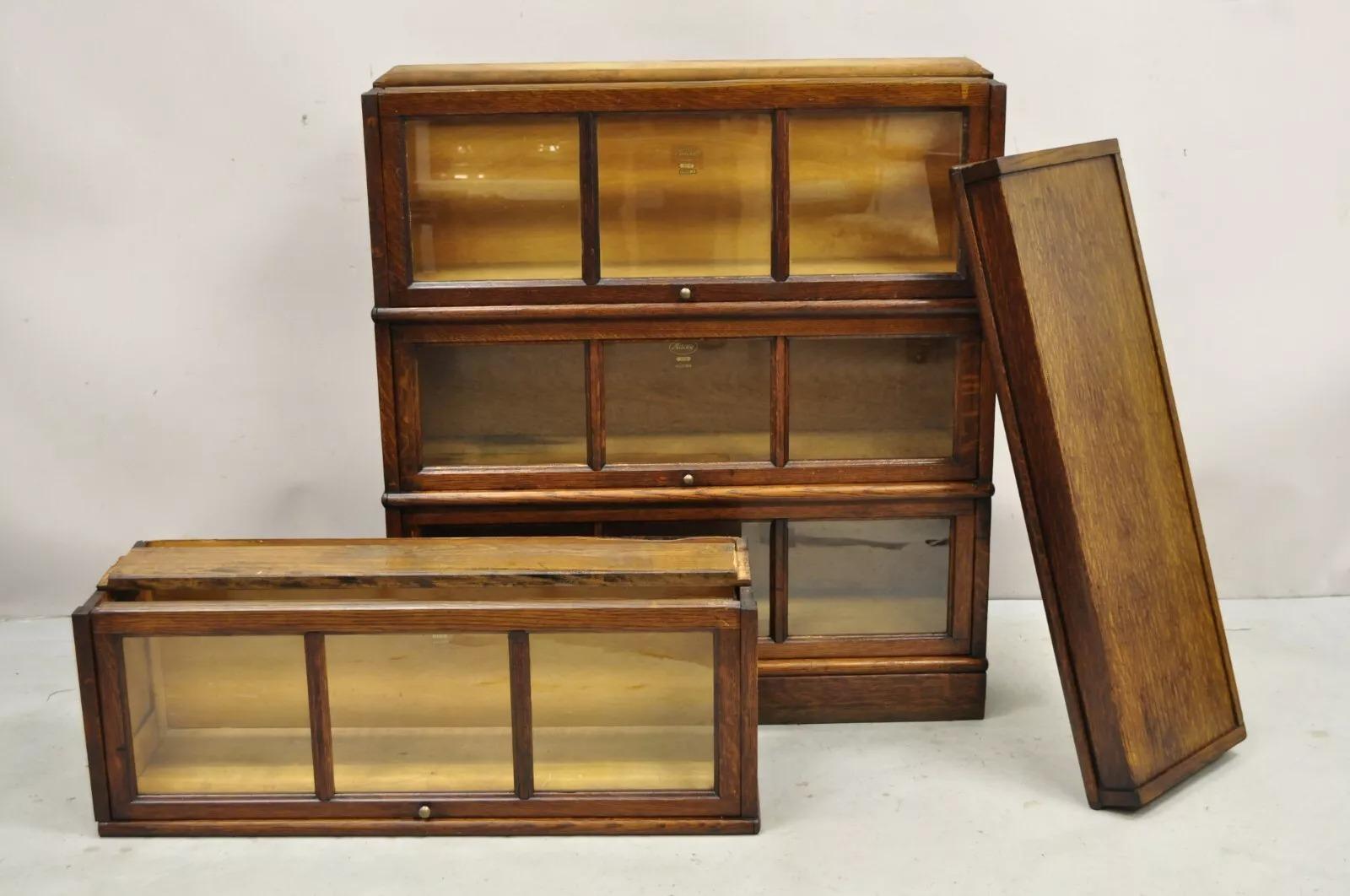 Antique Macey Mission Oak Arts & Crafts 4 Section Stacking Barrister Bookcase 4