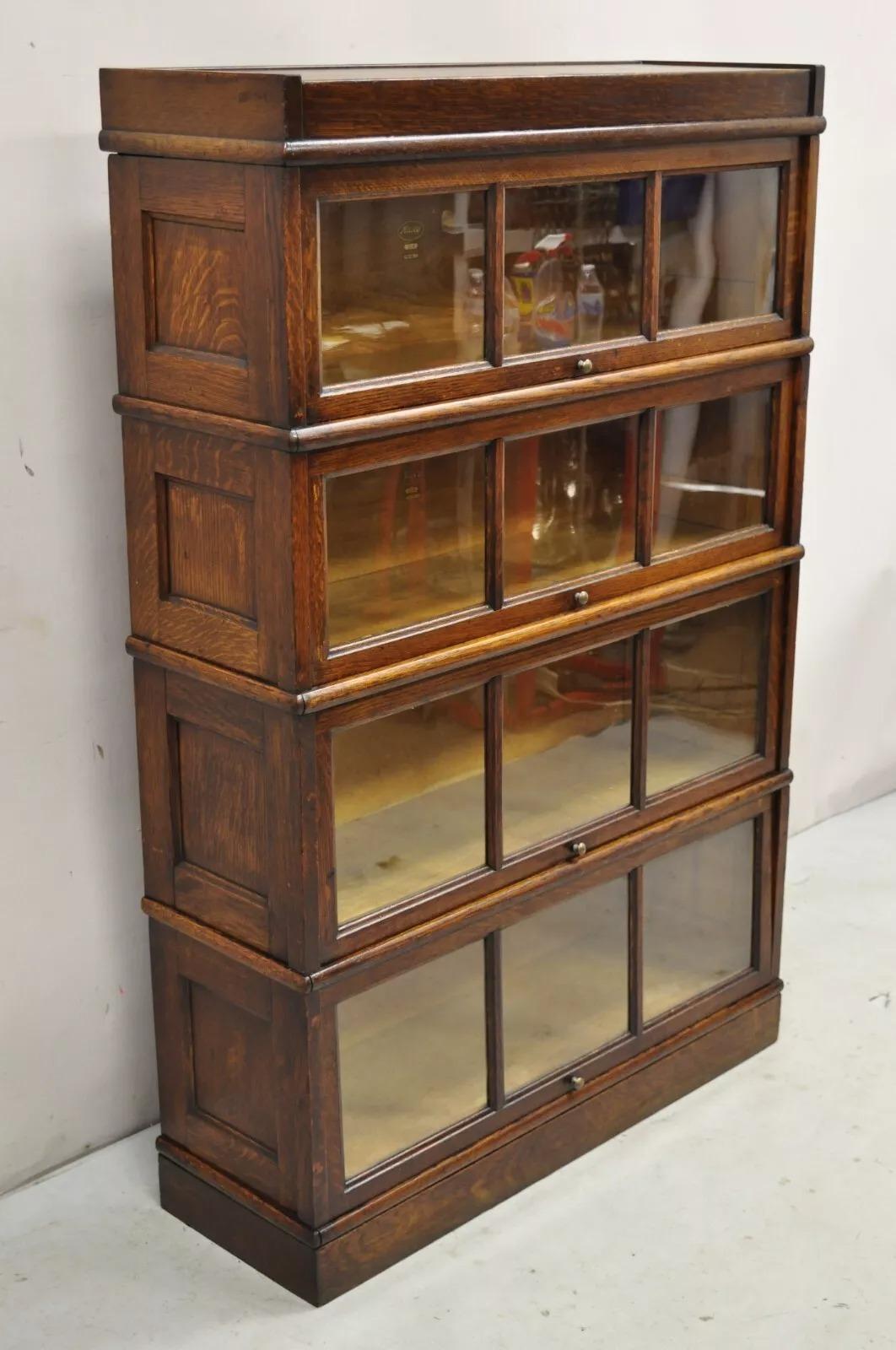 Antique Macey Mission Oak Arts & Crafts 4 Section Stacking Barrister Bookcase 5