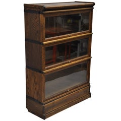 Antique Macey Oak 3 Section Stacking Lawyers Barrister Bookcase