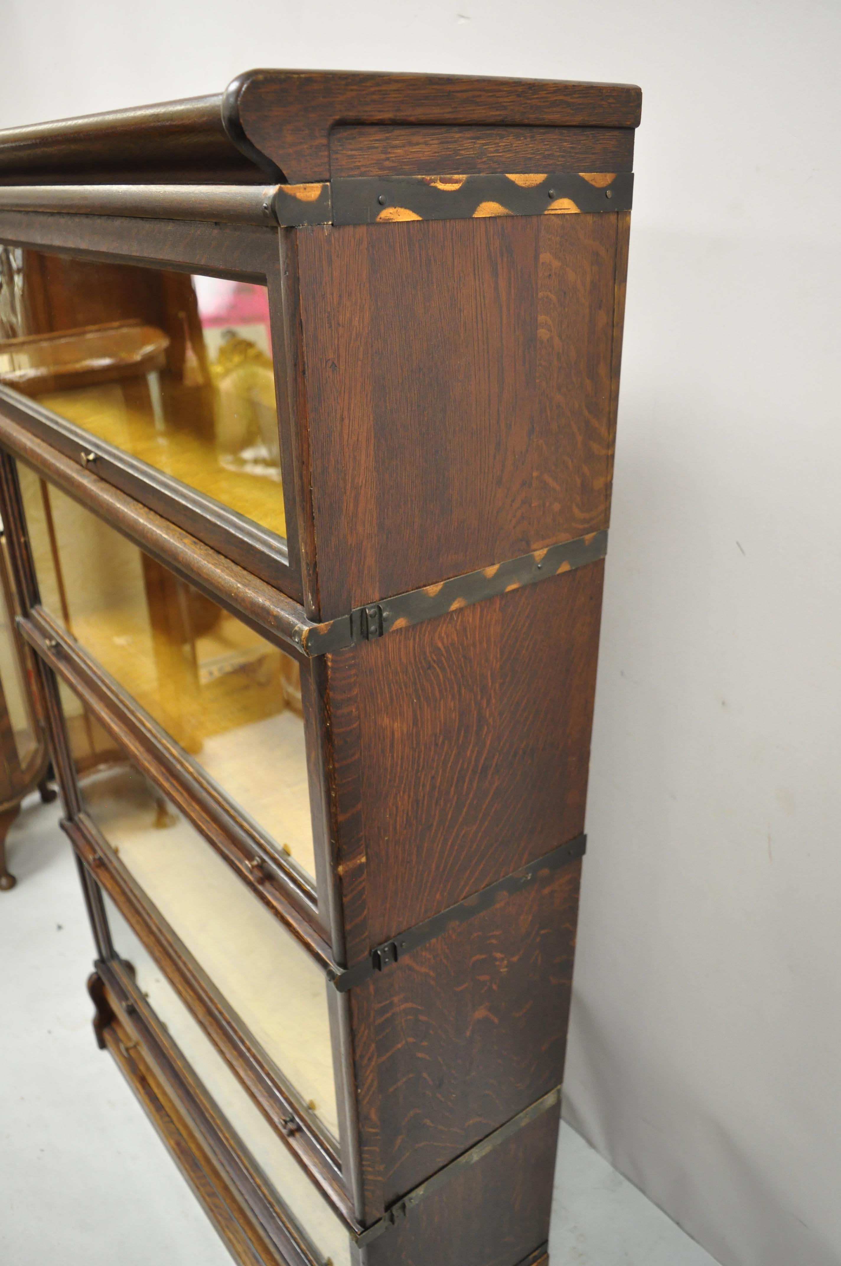 Antique Macey Tiger Oak Barrister Stacking Lawyers Bookcase 4 Sections w/ Drawer 4