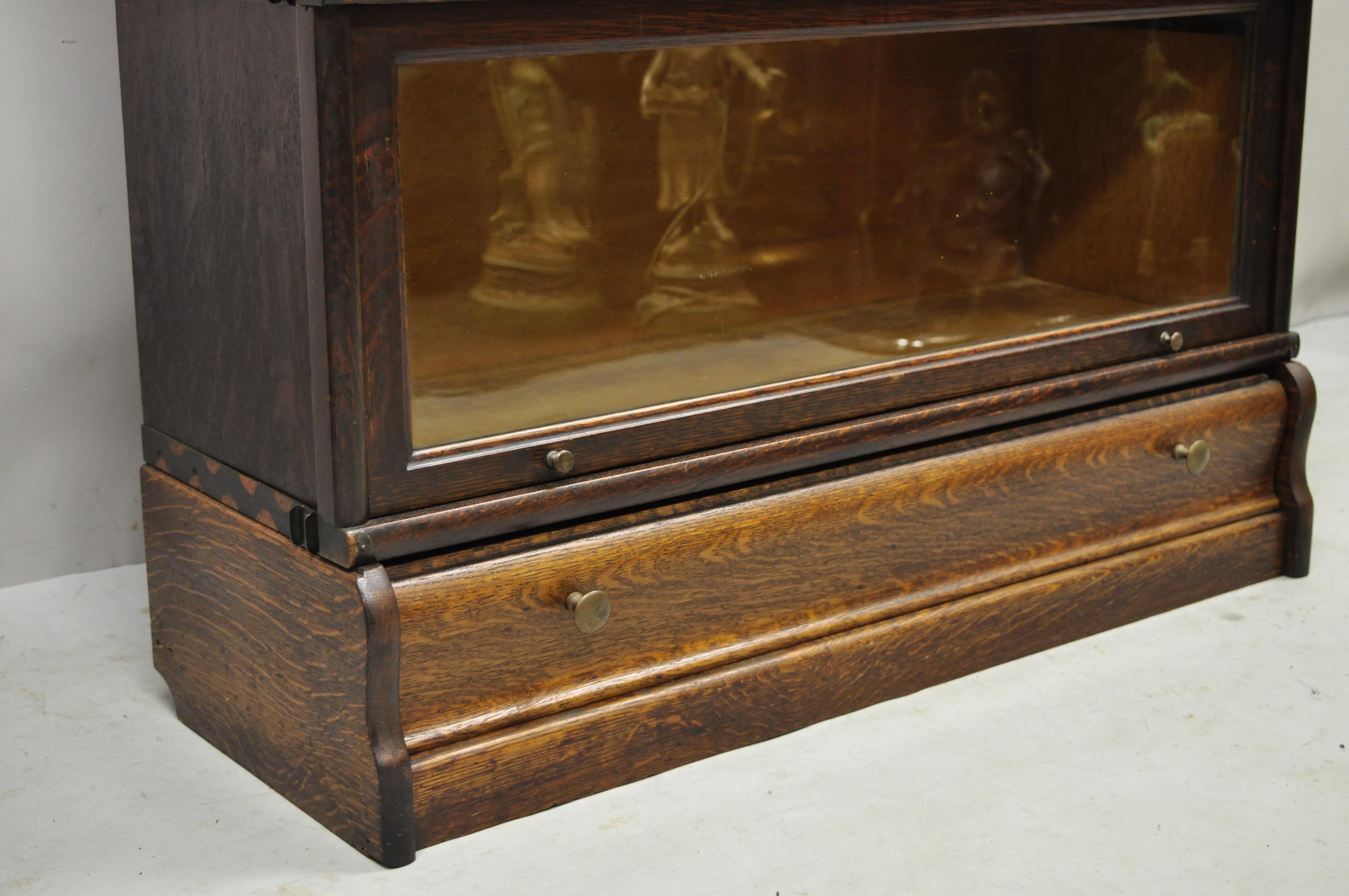 Antique Macey Tiger Oak Barrister Stacking Lawyers Bookcase 4 Sections w/ Drawer In Good Condition In Philadelphia, PA
