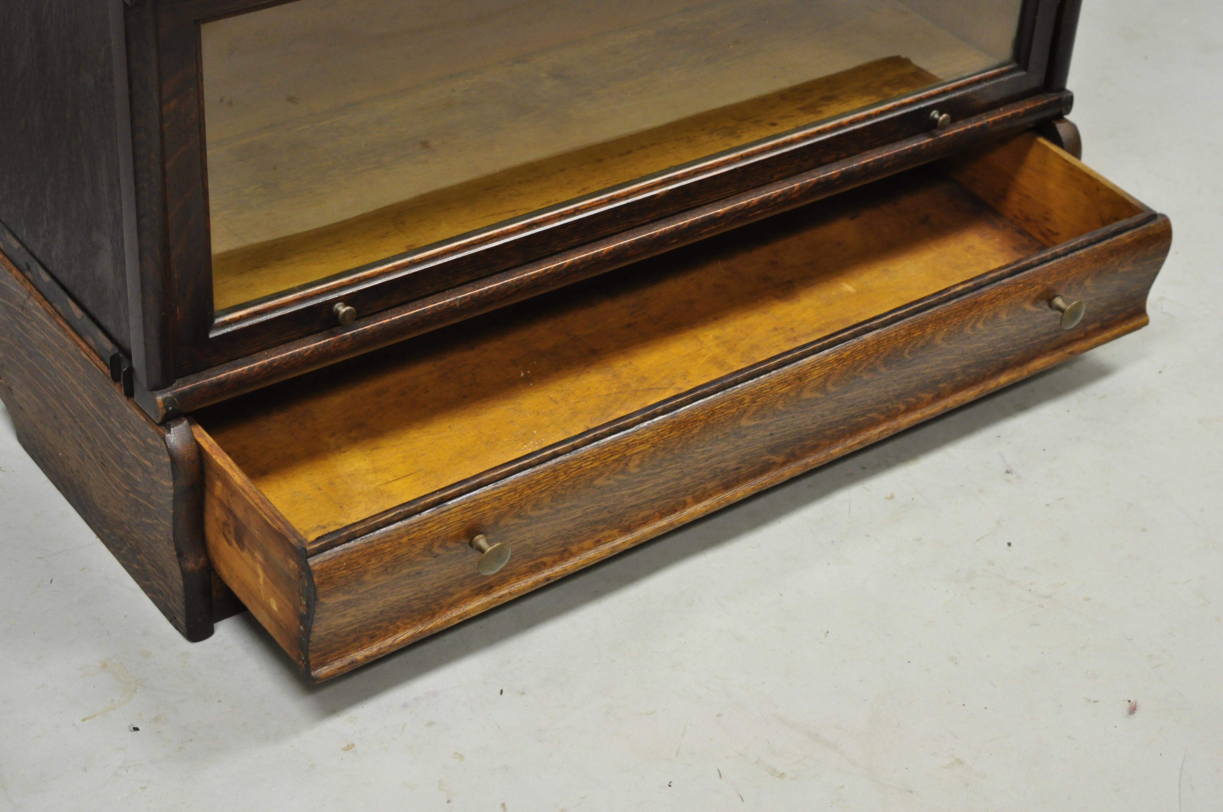 20th Century Antique Macey Tiger Oak Barrister Stacking Lawyers Bookcase 4 Sections w/ Drawer