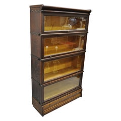 Antique Macey Tiger Oak Barrister Stacking Lawyers Bookcase 4 Sections w/ Drawer