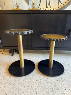 Antique Machine Cog Wood Mold and Brass Side Table