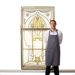 Antique Mackintosh Art Nouveau Style Stained Glass Window