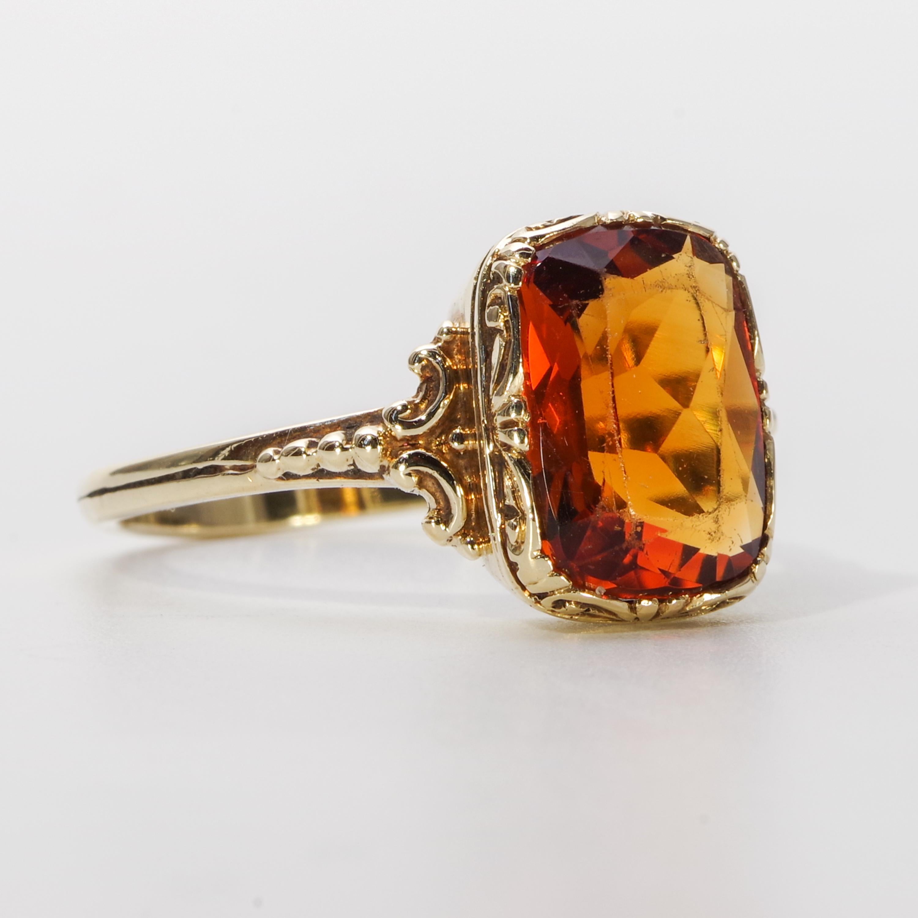 Antique Madeira Citrine Gent's Ring from Europe In Good Condition In Southbury, CT
