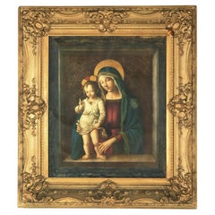 Antique Madonna & Child Giltwood Framed Oil on Canvas Painting C1890