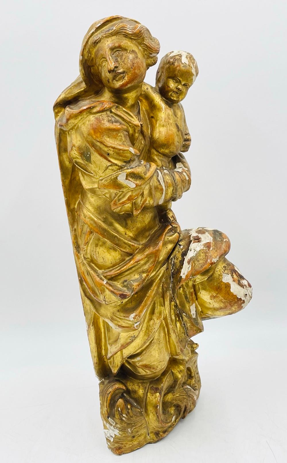 Escultura antigua de Madonna & Child/Icono religioso, Italia Siglo XIX Madera en venta