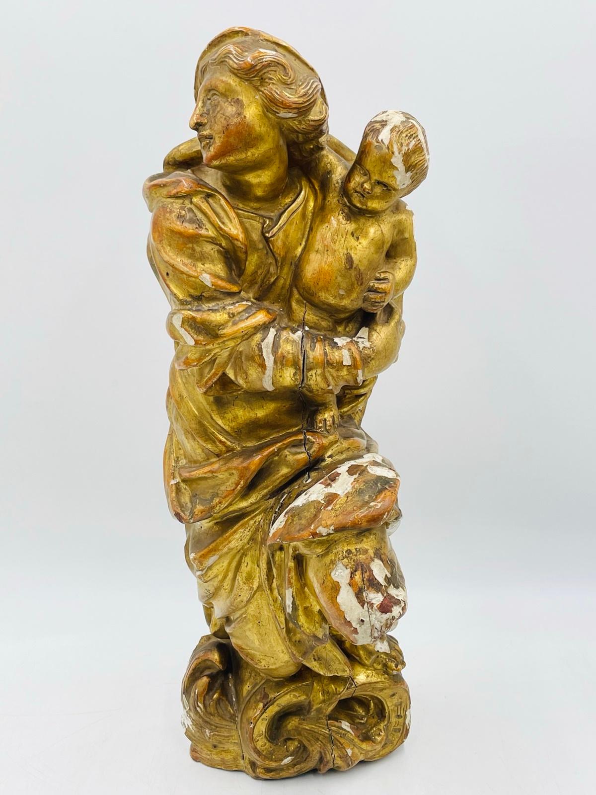 Escultura antigua de Madonna & Child/Icono religioso, Italia Siglo XIX Tallado a mano en venta