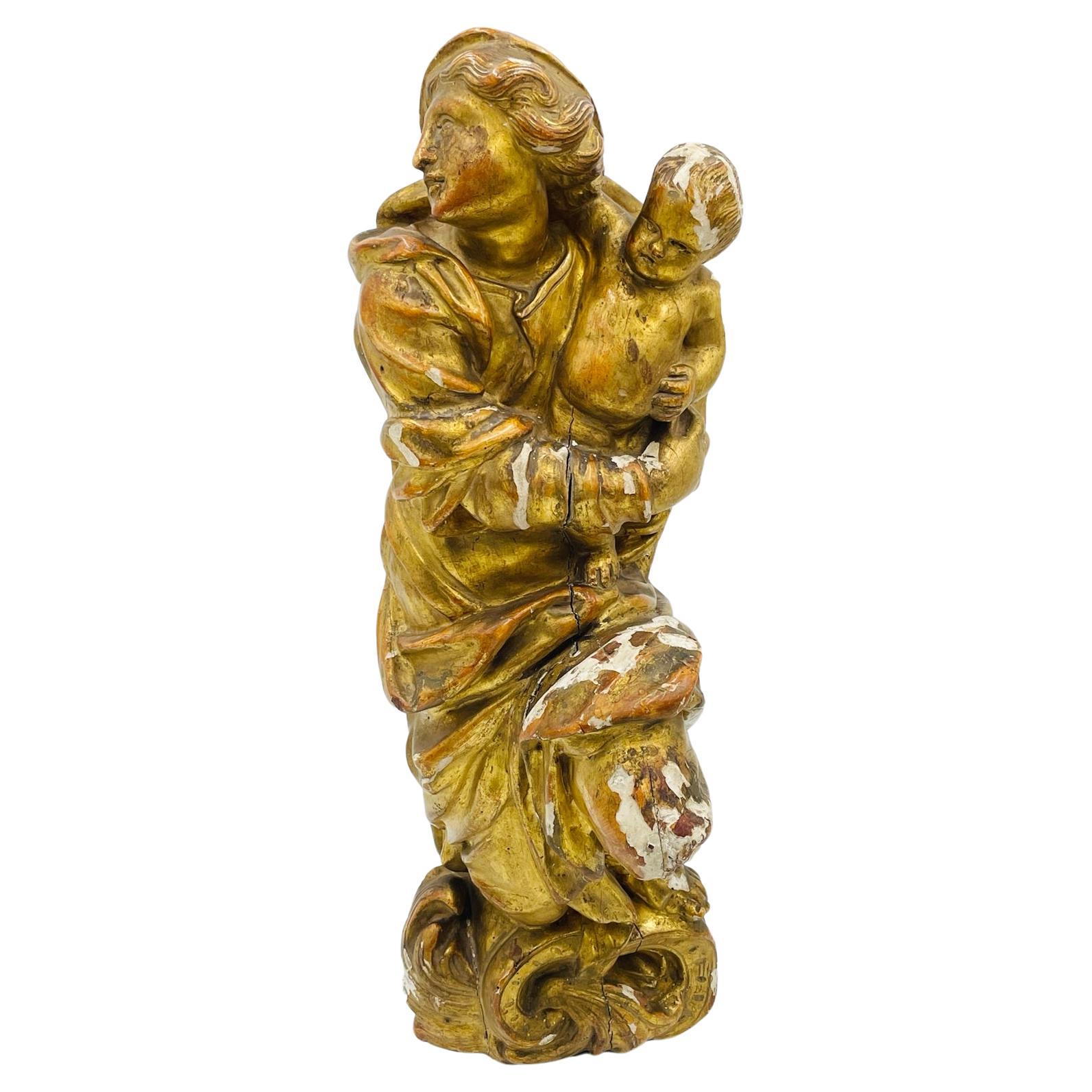 Antique Madonna & Child Sculpture/Religious Icon, Italy 19th Century For Sale