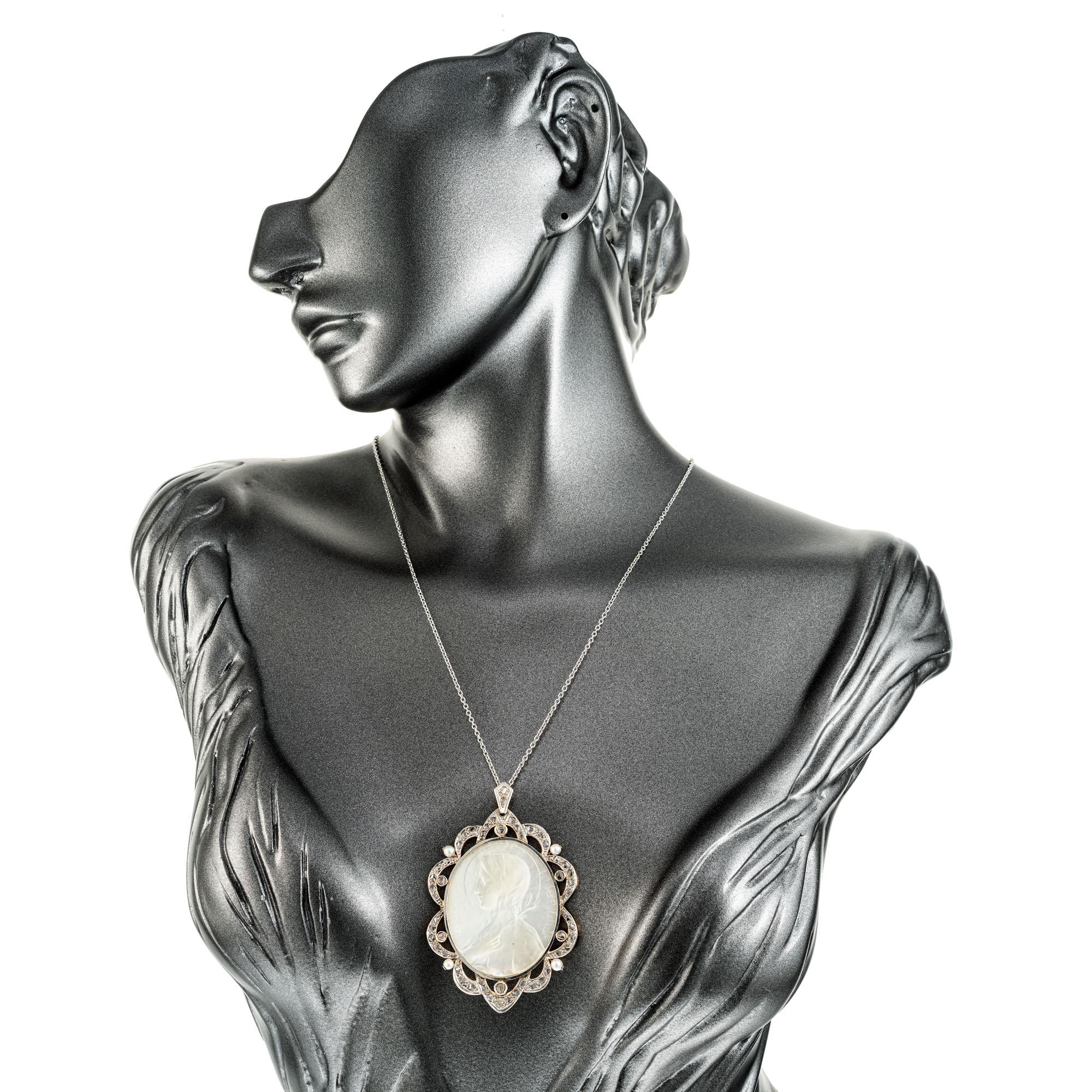 Collar Colgante Antiguo Madonna Madreperla Diamante Platino 1