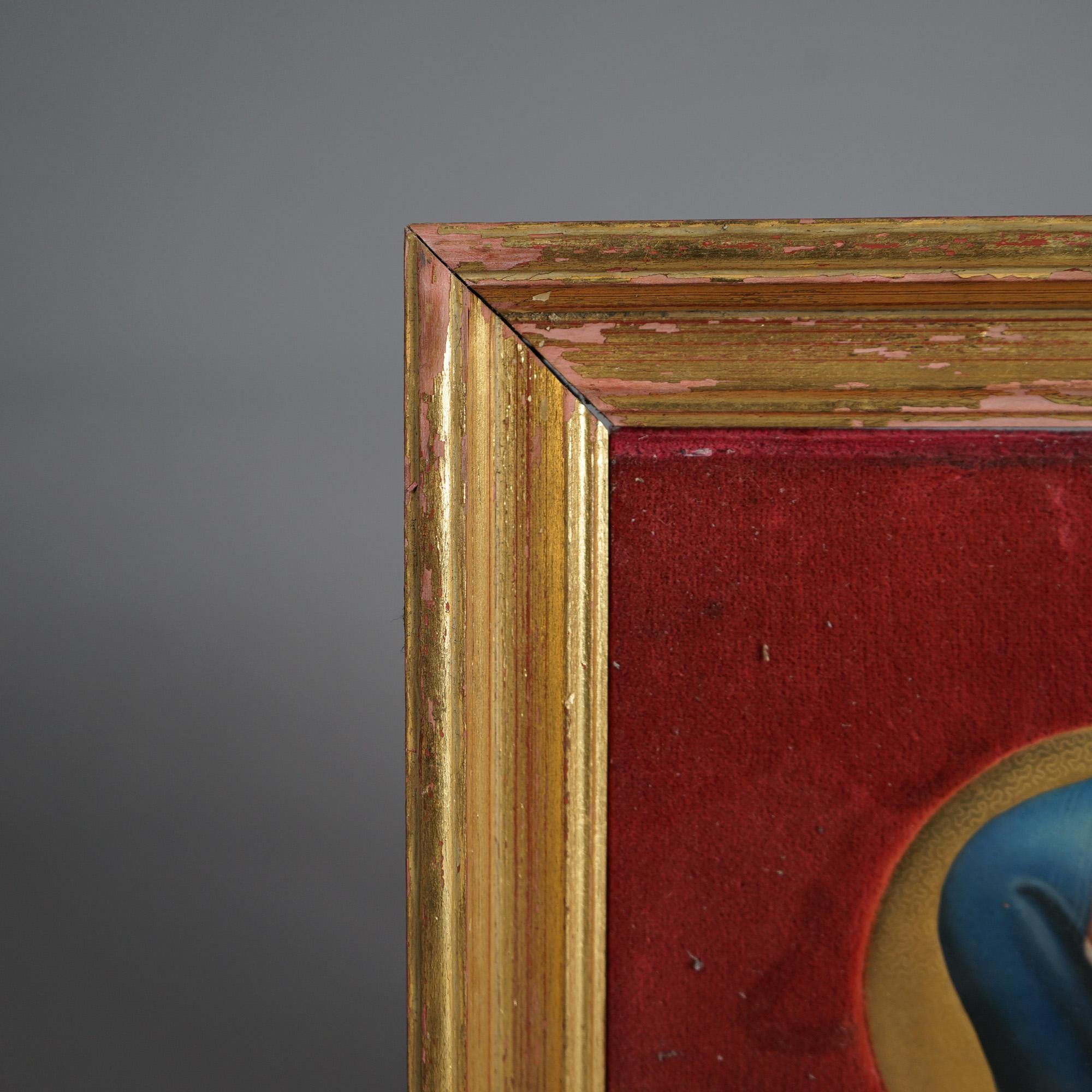 Pintura antigua de una Madonna sobre porcelana en marco de madera dorada Circa 1890 en Bueno Estado en Big Flats, NY