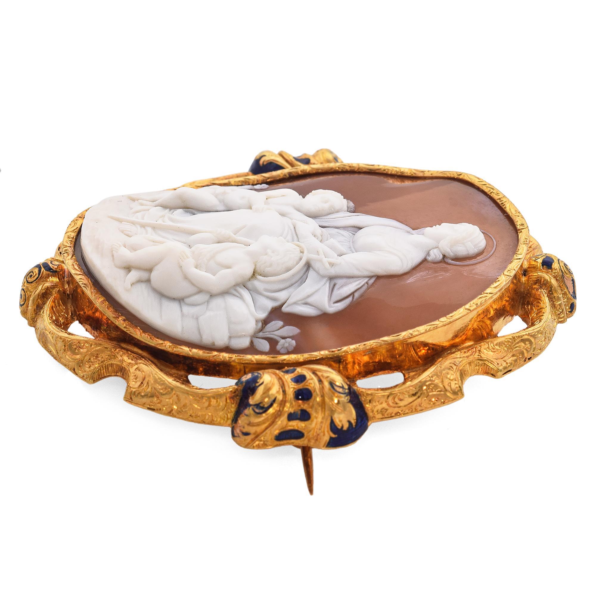 Antique Madonna With Baby Jesus and Raphael Shell Cameo Brooch For Sale 2