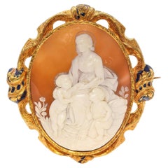 Antique Madonna with Baby Jesus and Raphael Shell Cameo Brooch
