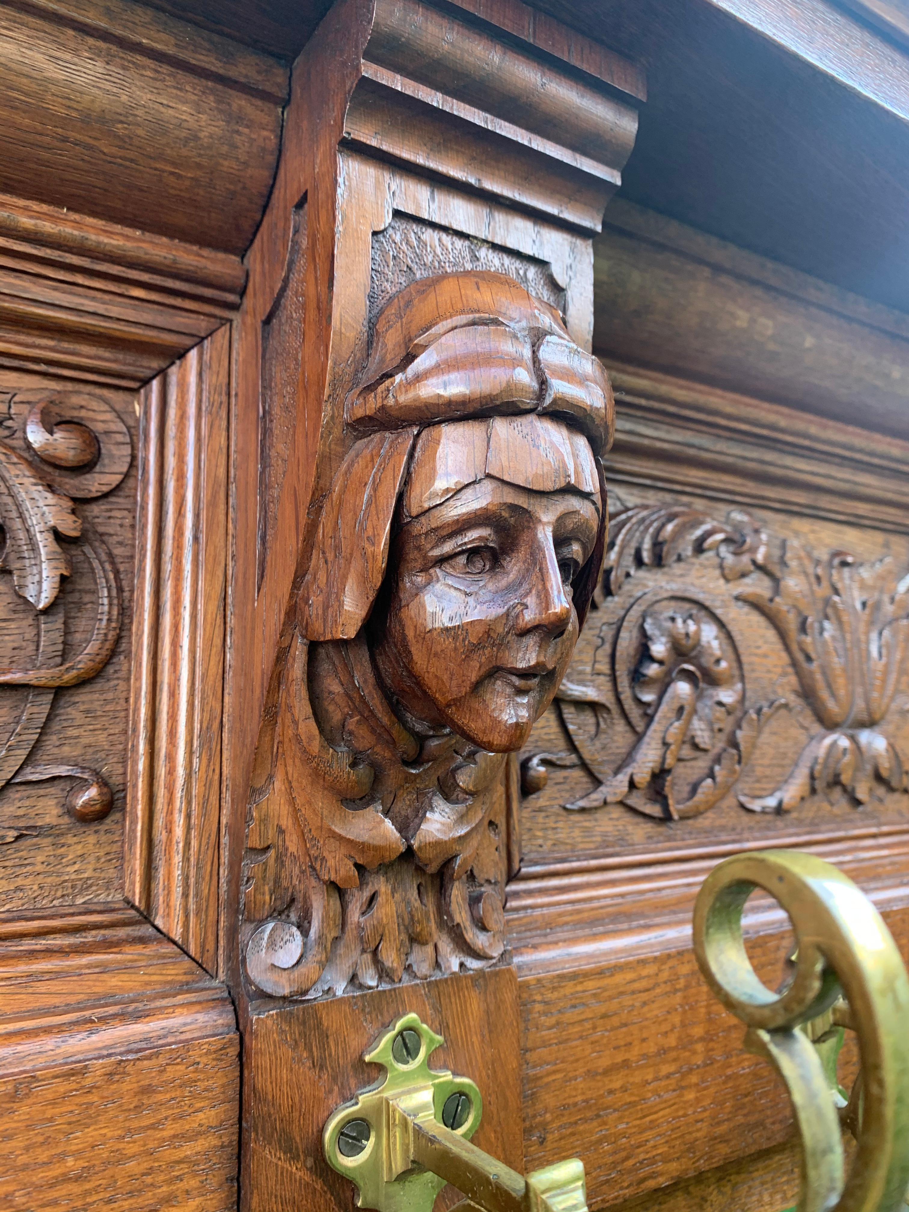 Bronze Antique Magnificently Carved Renaissance Revival Hall Coat Rack & Umbrella Stand