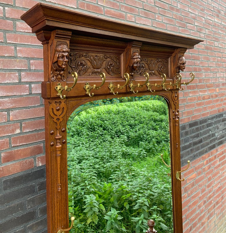 Antique Magnificently Carved Renaissance Revival Hall Coat Rack and