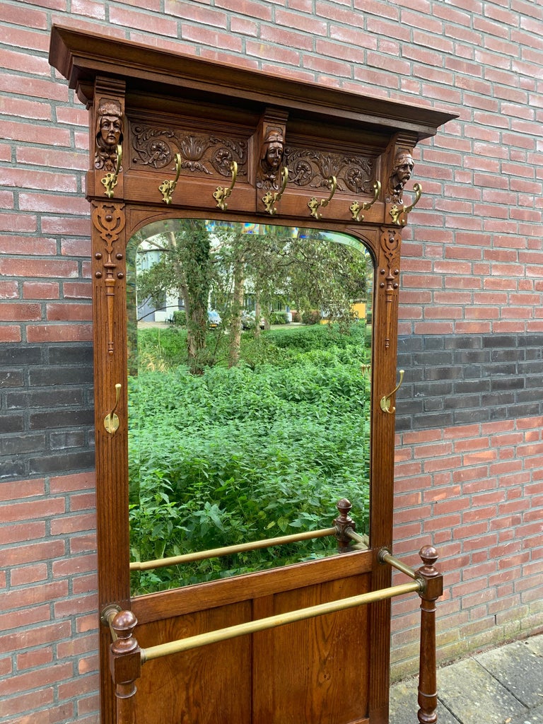 Antique Magnificently Carved Renaissance Revival Hall Coat Rack and