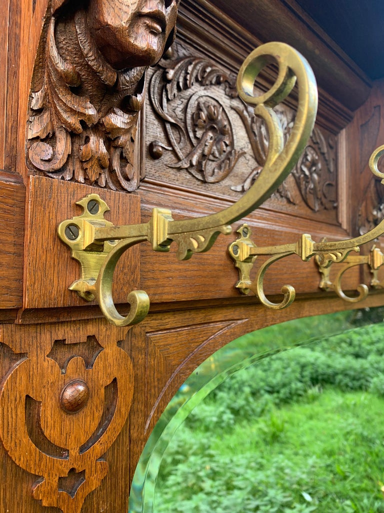 Antique Magnificently Carved Renaissance Revival Hall Coat Rack and