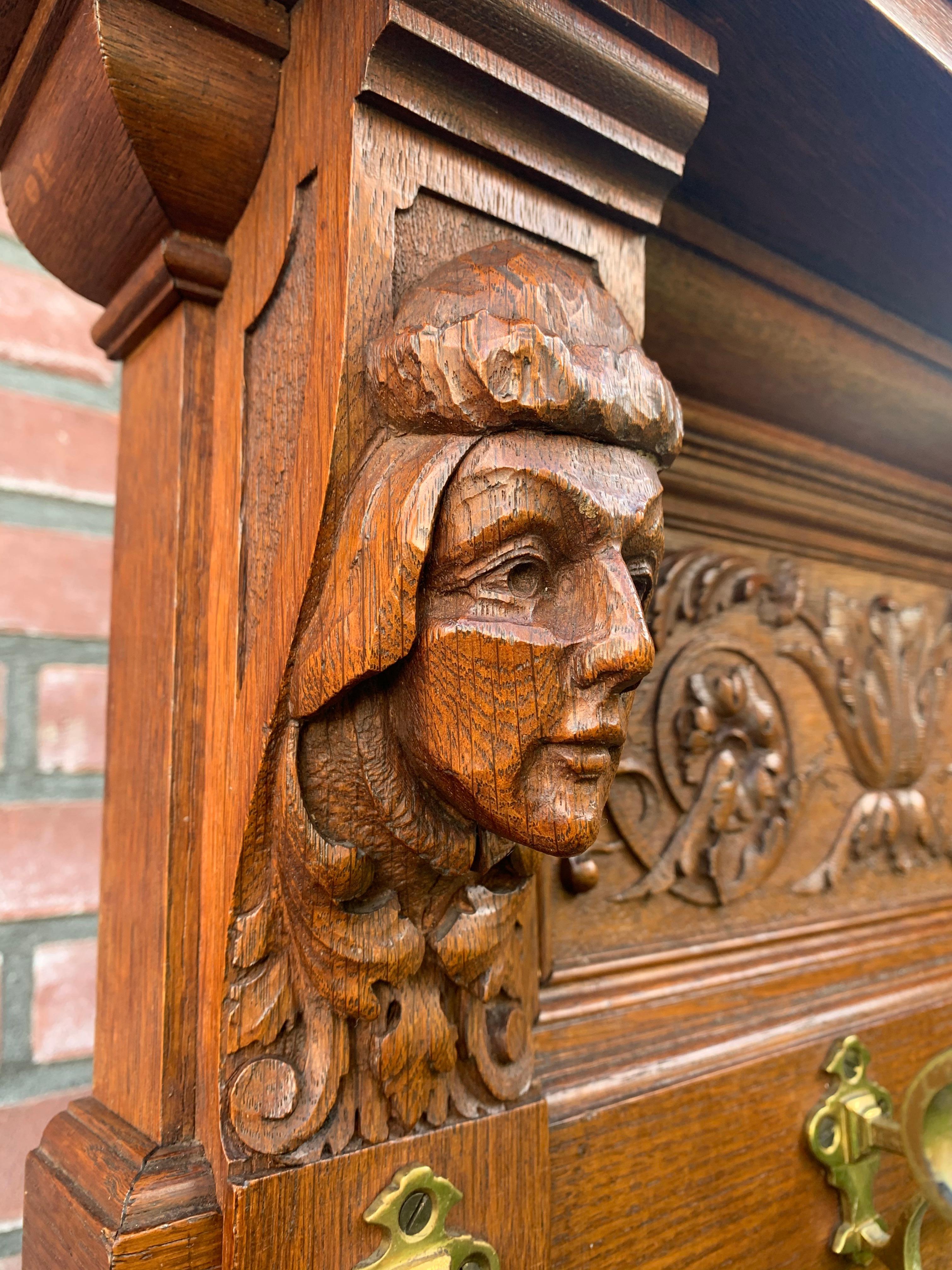 Beveled Antique Magnificently Carved Renaissance Revival Hall Coat Rack & Umbrella Stand